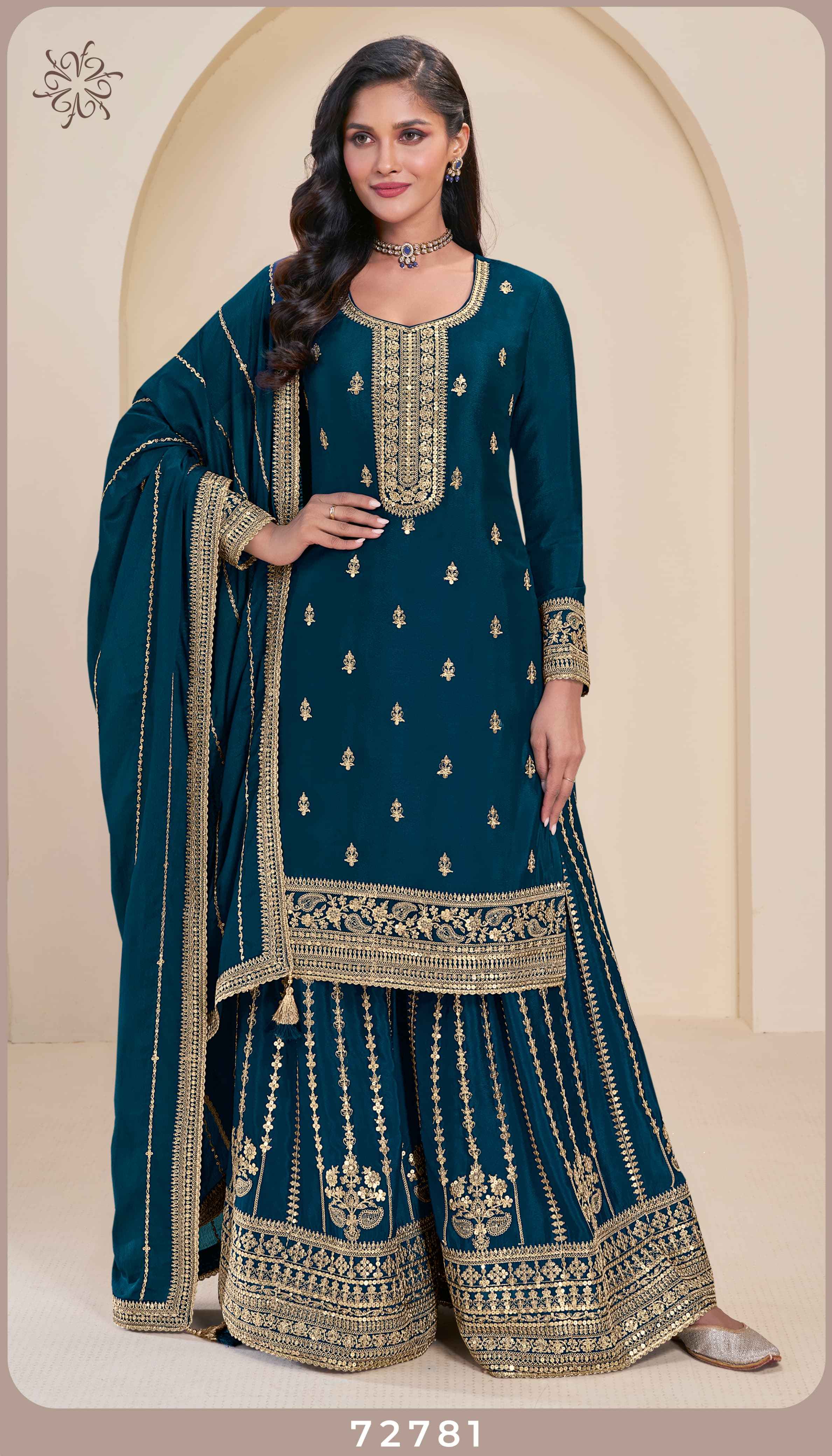 Vinay Fashion Kuleesh Sangeet Chinon Dress Material (4 pcs Catalogue)