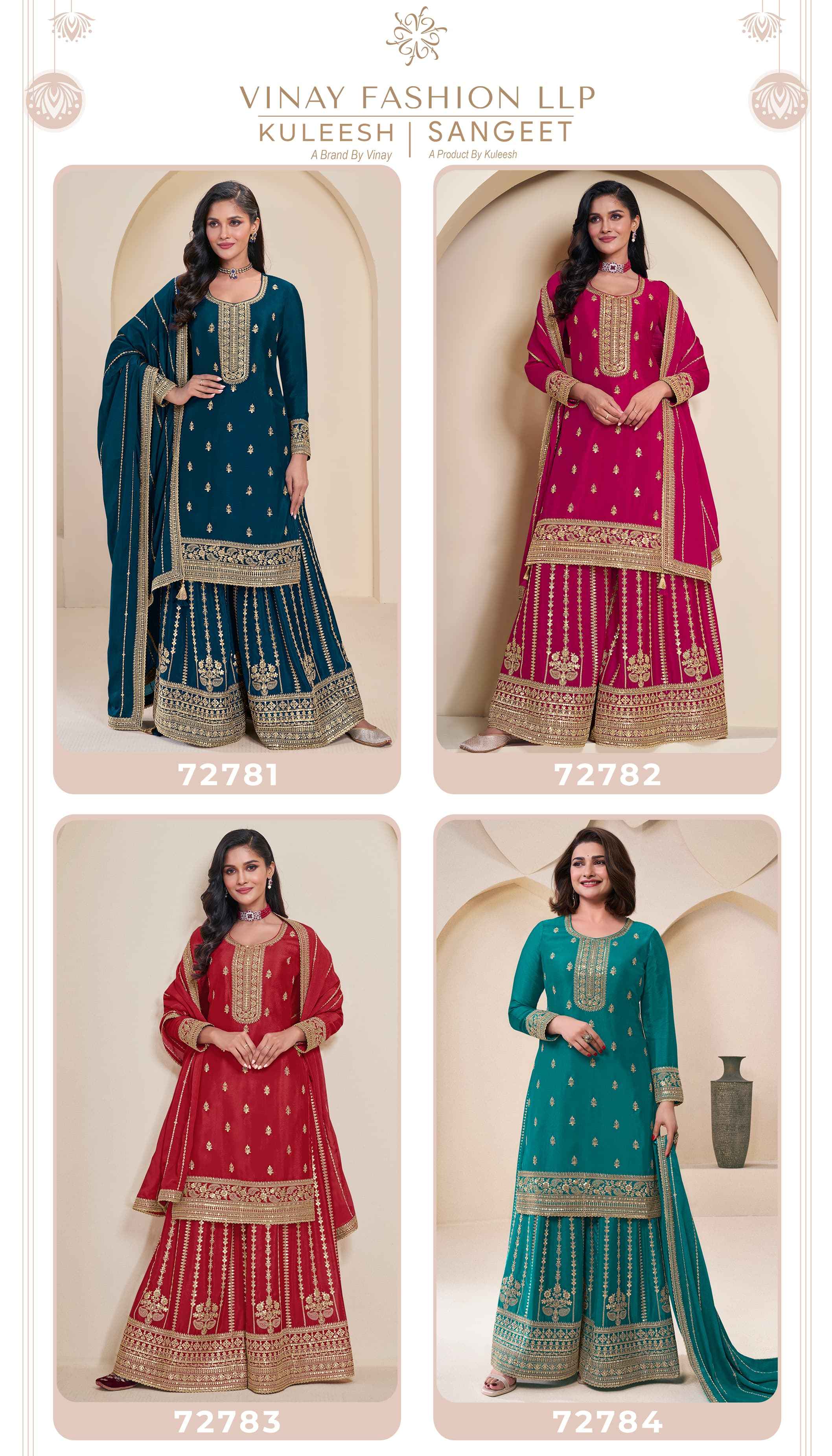 Vinay Fashion Kuleesh Sangeet Chinon Dress Material (4 pcs Catalogue)