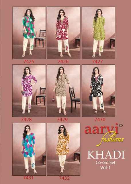 Aarvi Fashion Khadi Vol-1 Cotton Cord Set (8 pcs Catalogue)