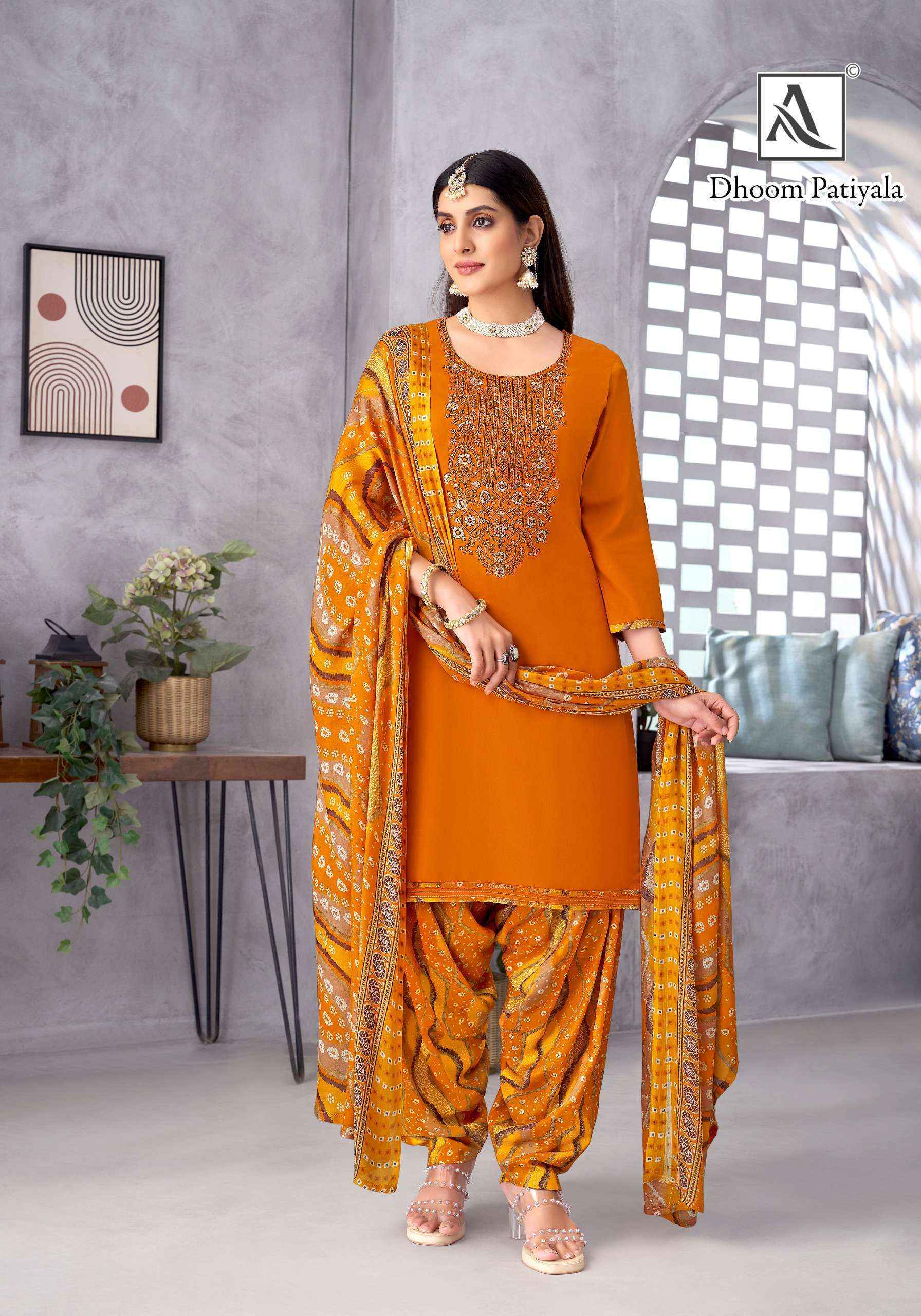 Alok Dhoom Patiyala Viscouse Rayon Dress Material (8 pcs Catalogue)