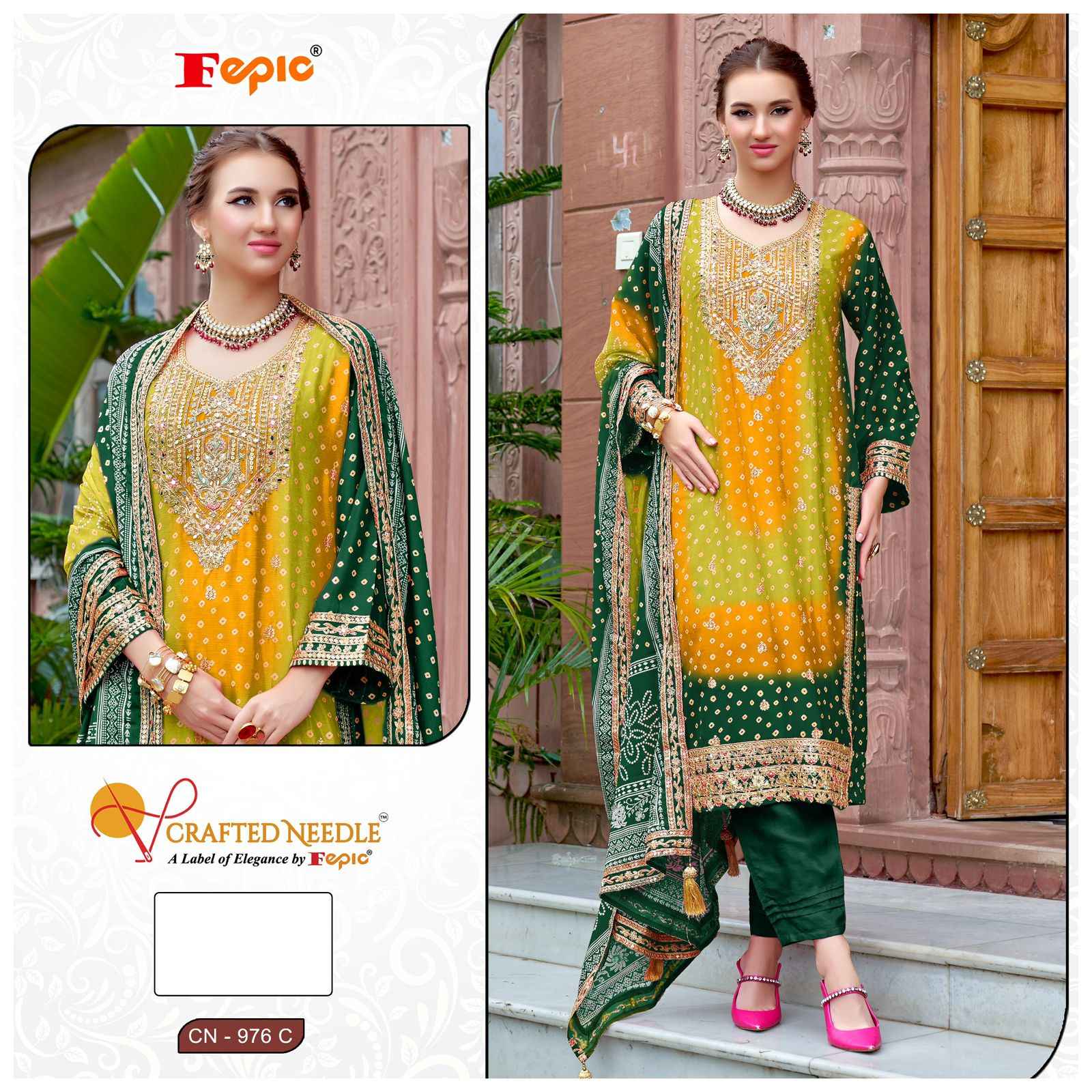 Fepic Crafted Needle Chinon Dress Material (3 pcs Catalogue)
