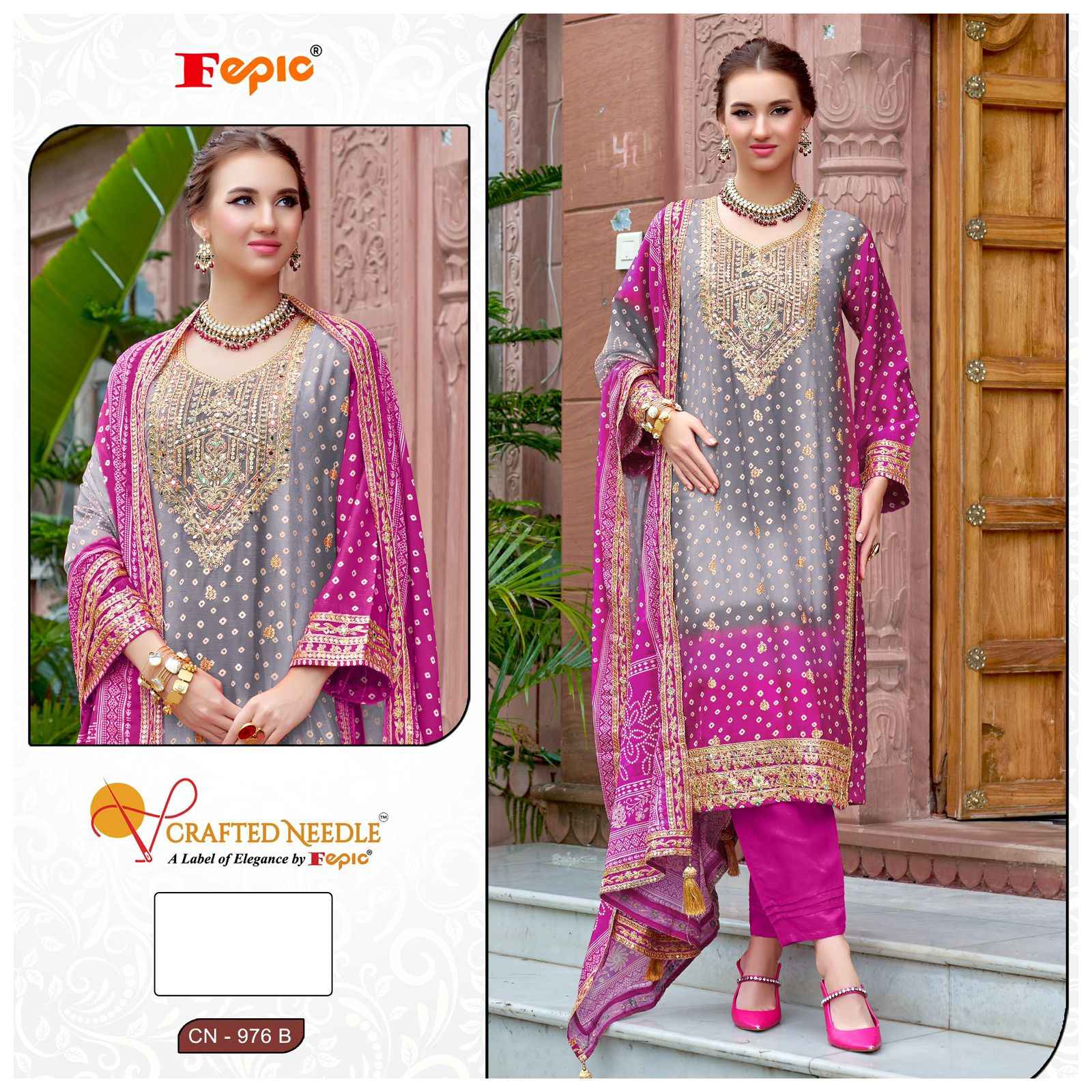 Fepic Crafted Needle Chinon Dress Material (3 pcs Catalogue)