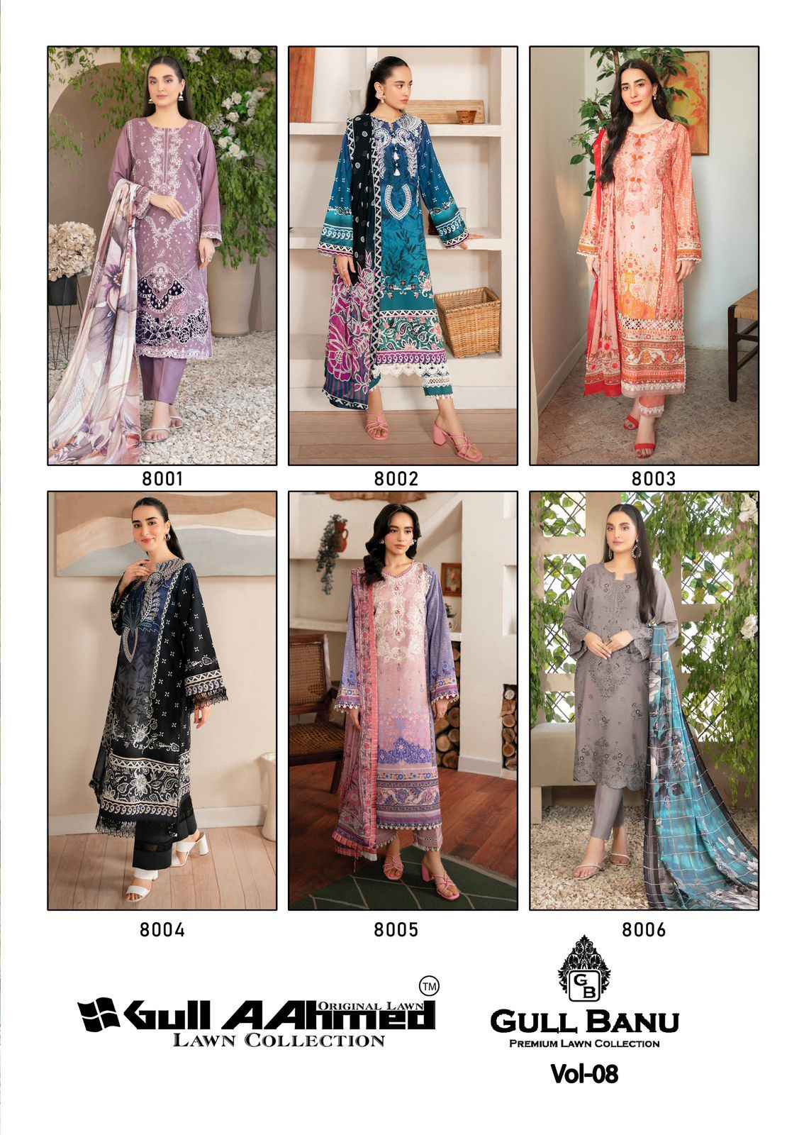 Gull Aahmed Gull Banu Vol-8 Lawn Cotton Dress Material (6 pcs Catalogue)