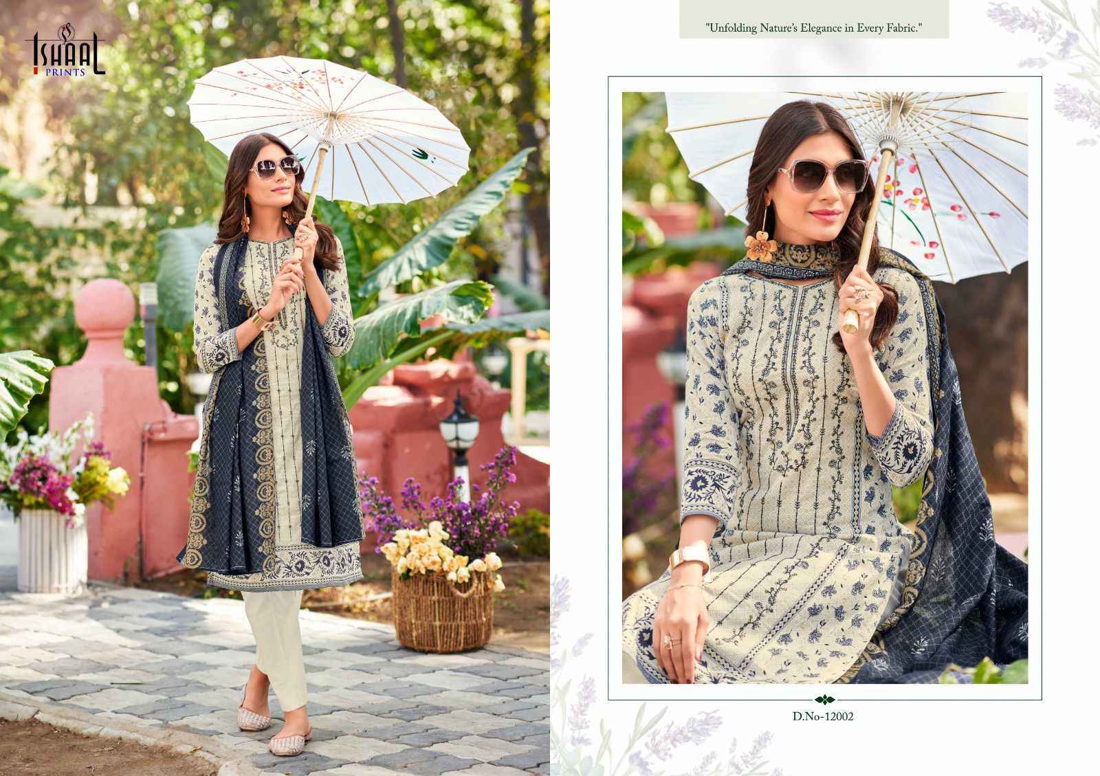 Ishaal Embroidered Vol-12 Lawn Cotton Dress Material (10 pcs Catalogue)