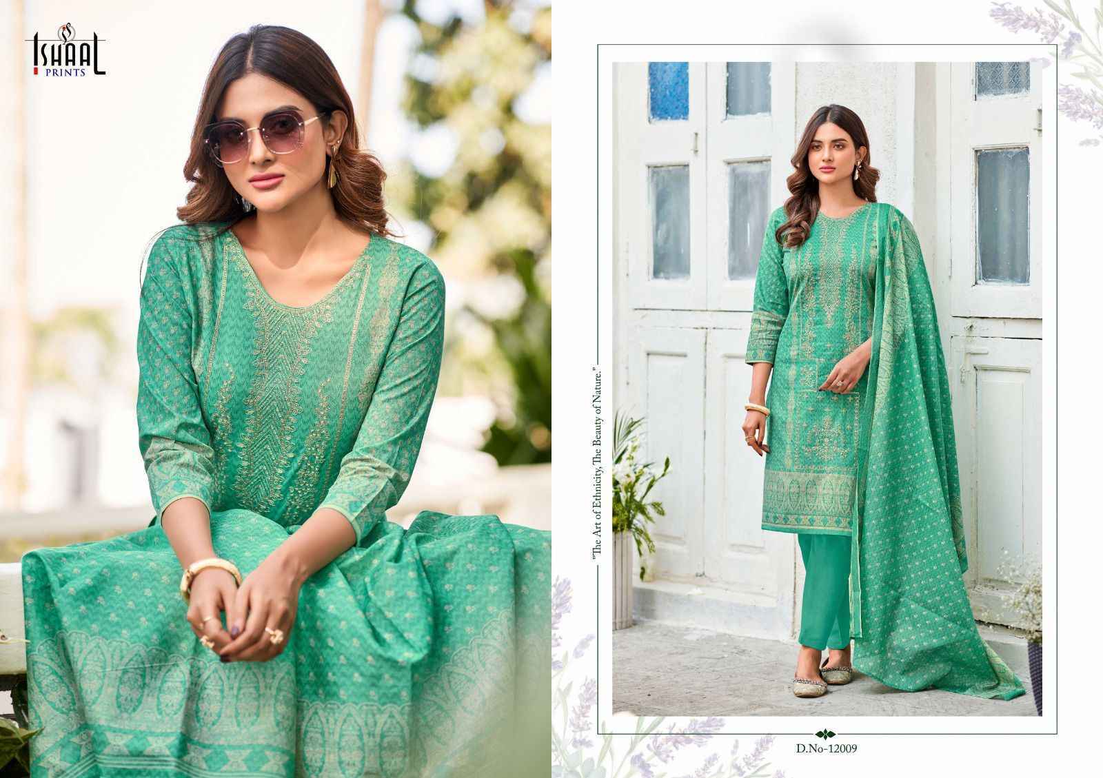 Ishaal Embroidered Vol-12 Lawn Cotton Dress Material (10 pcs Catalogue)