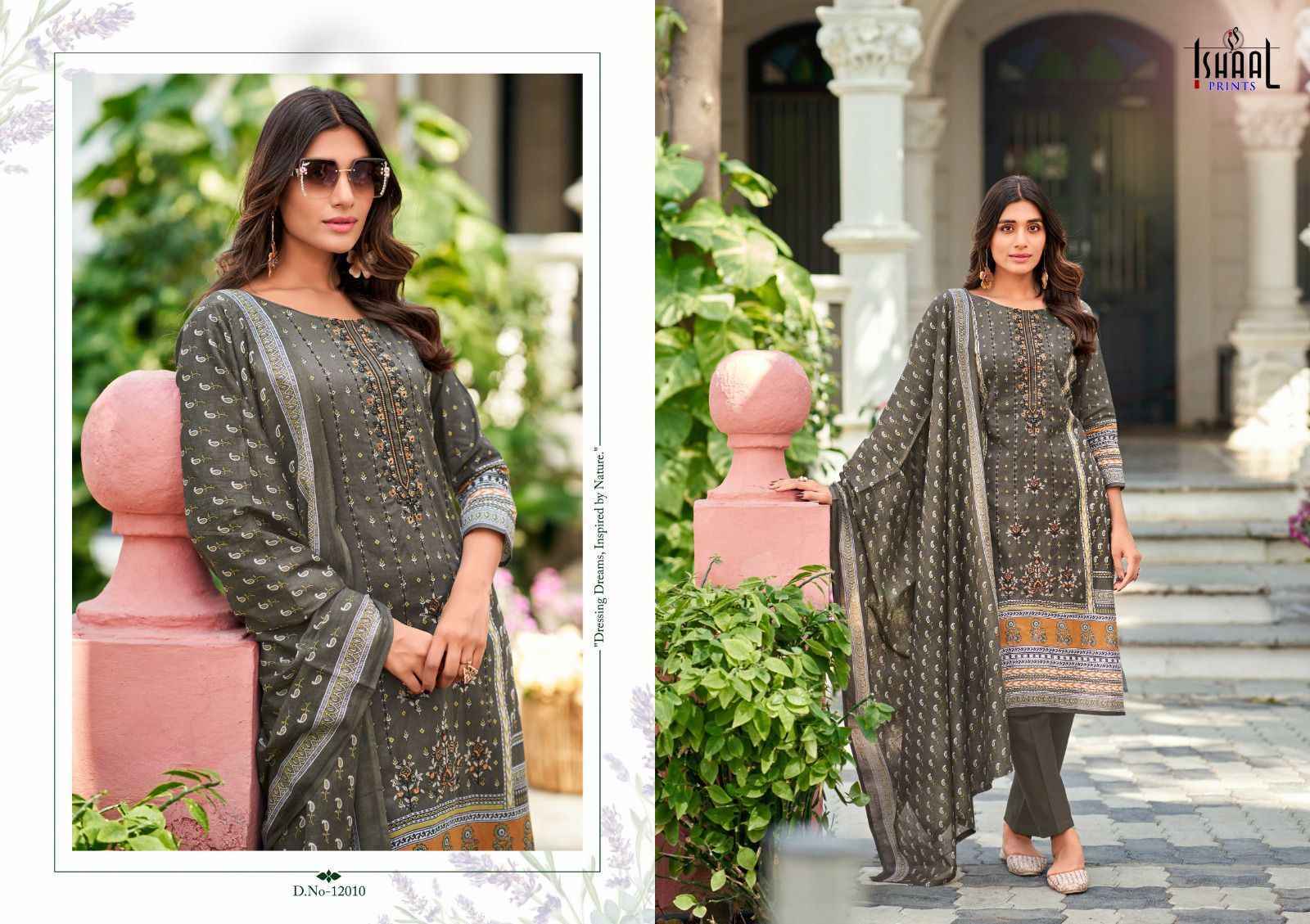 Ishaal Embroidered Vol-12 Lawn Cotton Dress Material (10 pcs Catalogue)