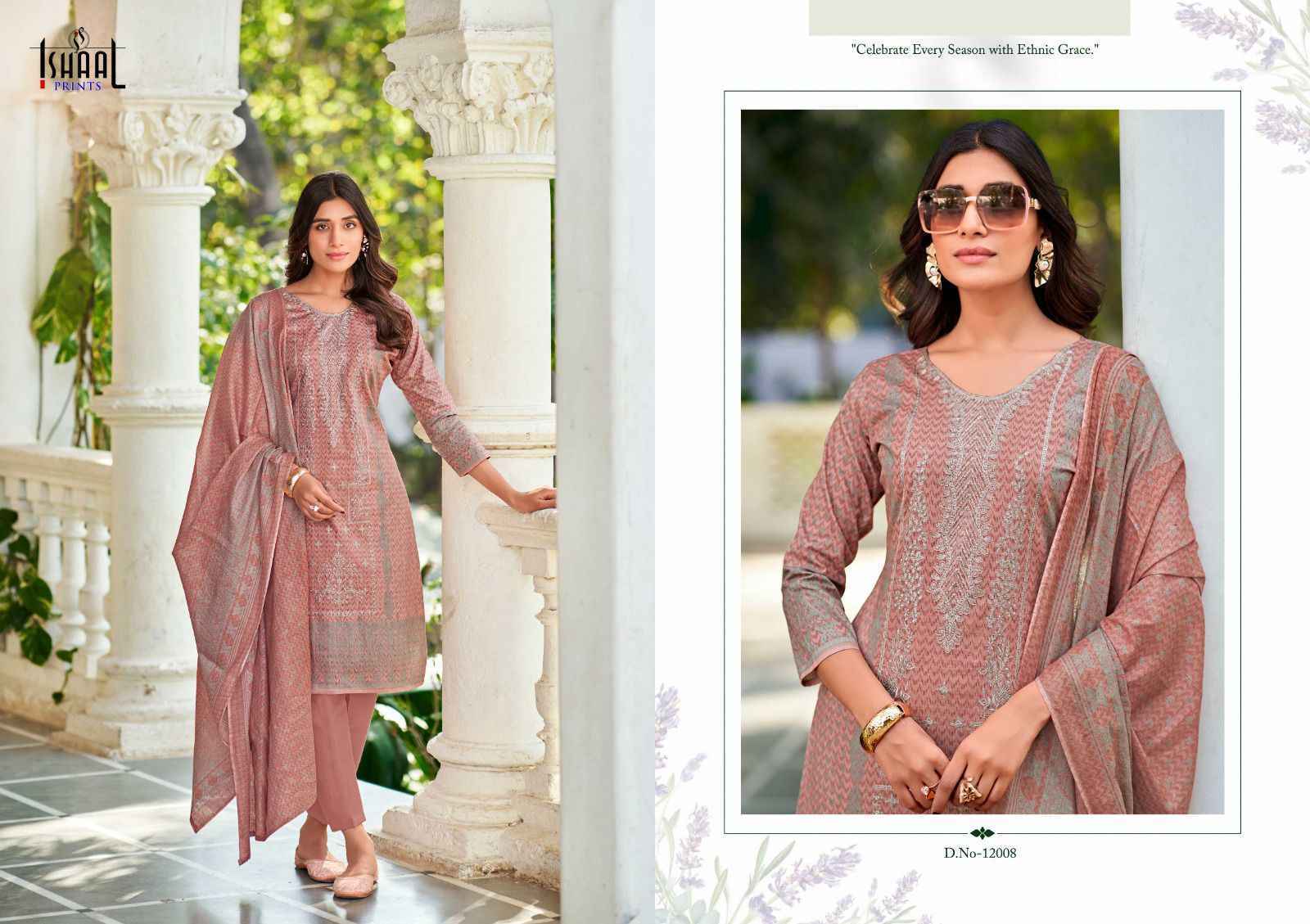 Ishaal Embroidered Vol-12 Lawn Cotton Dress Material (10 pcs Catalogue)