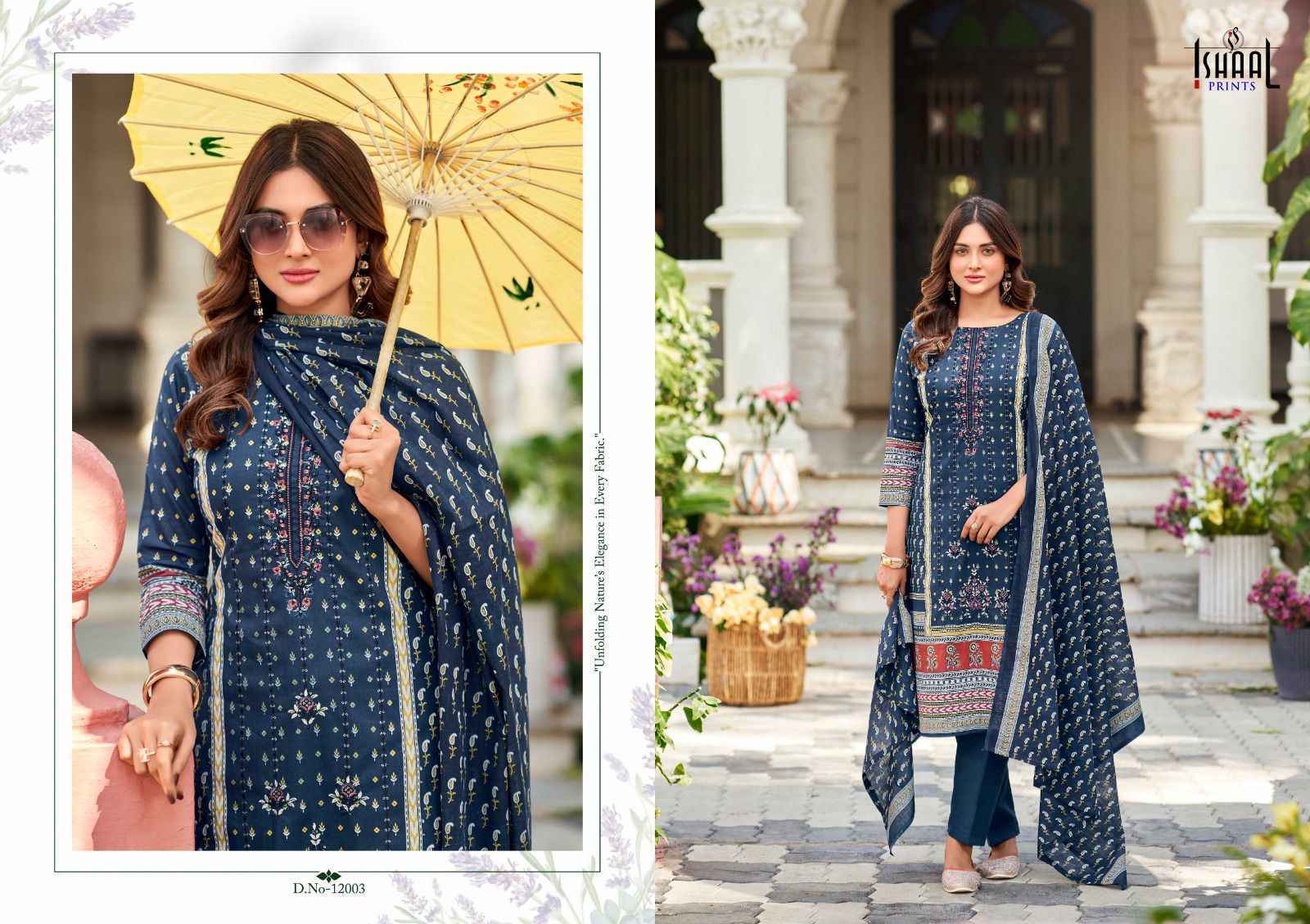 Ishaal Embroidered Vol-12 Lawn Cotton Dress Material (10 pcs Catalogue)