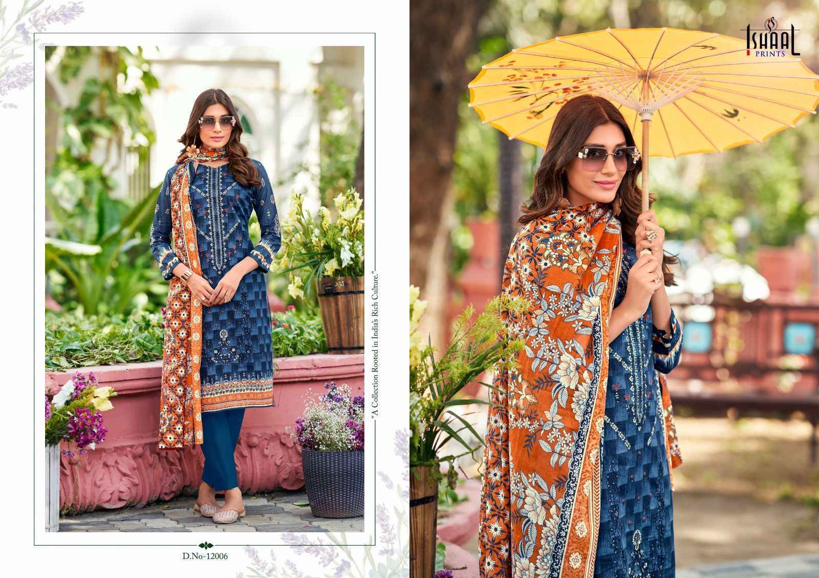 Ishaal Embroidered Vol-12 Lawn Cotton Dress Material (10 pcs Catalogue)