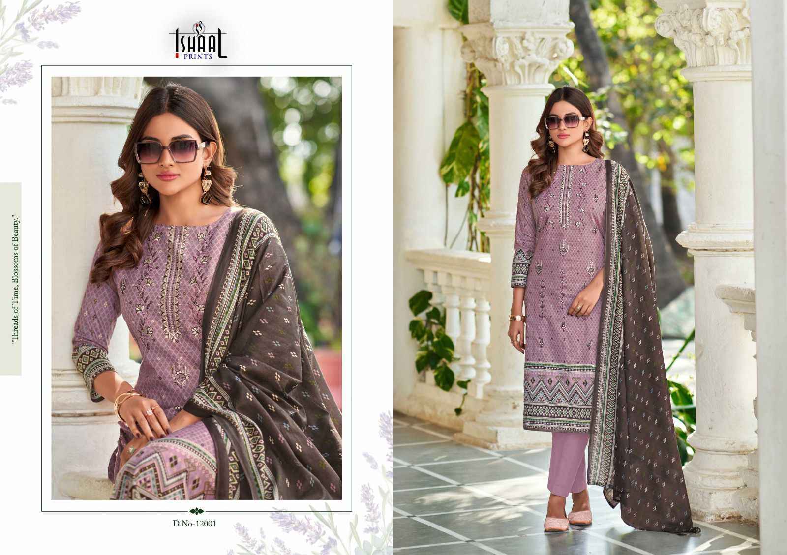 Ishaal Embroidered Vol-12 Lawn Cotton Dress Material (10 pcs Catalogue)