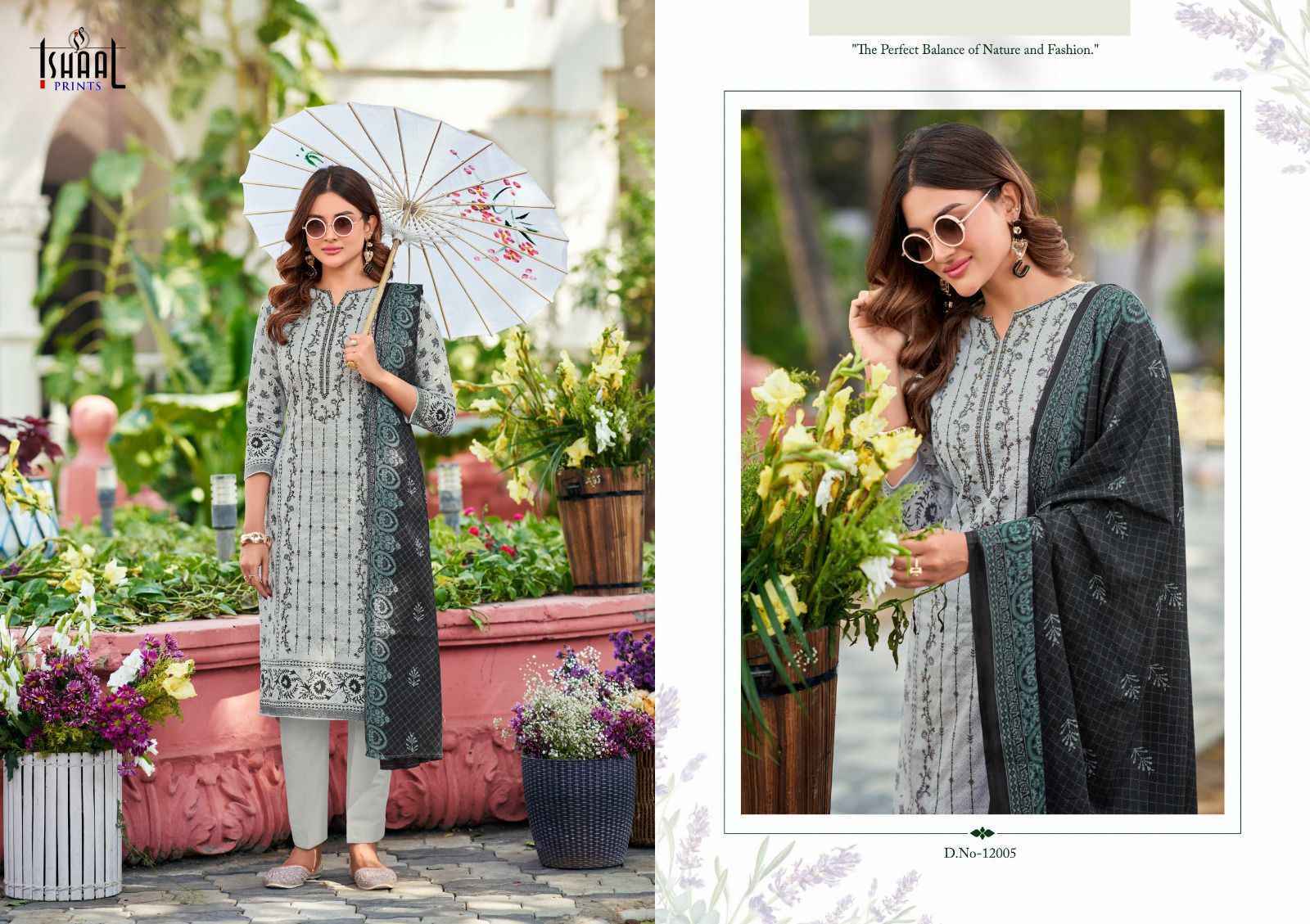 Ishaal Embroidered Vol-12 Lawn Cotton Dress Material (10 pcs Catalogue)