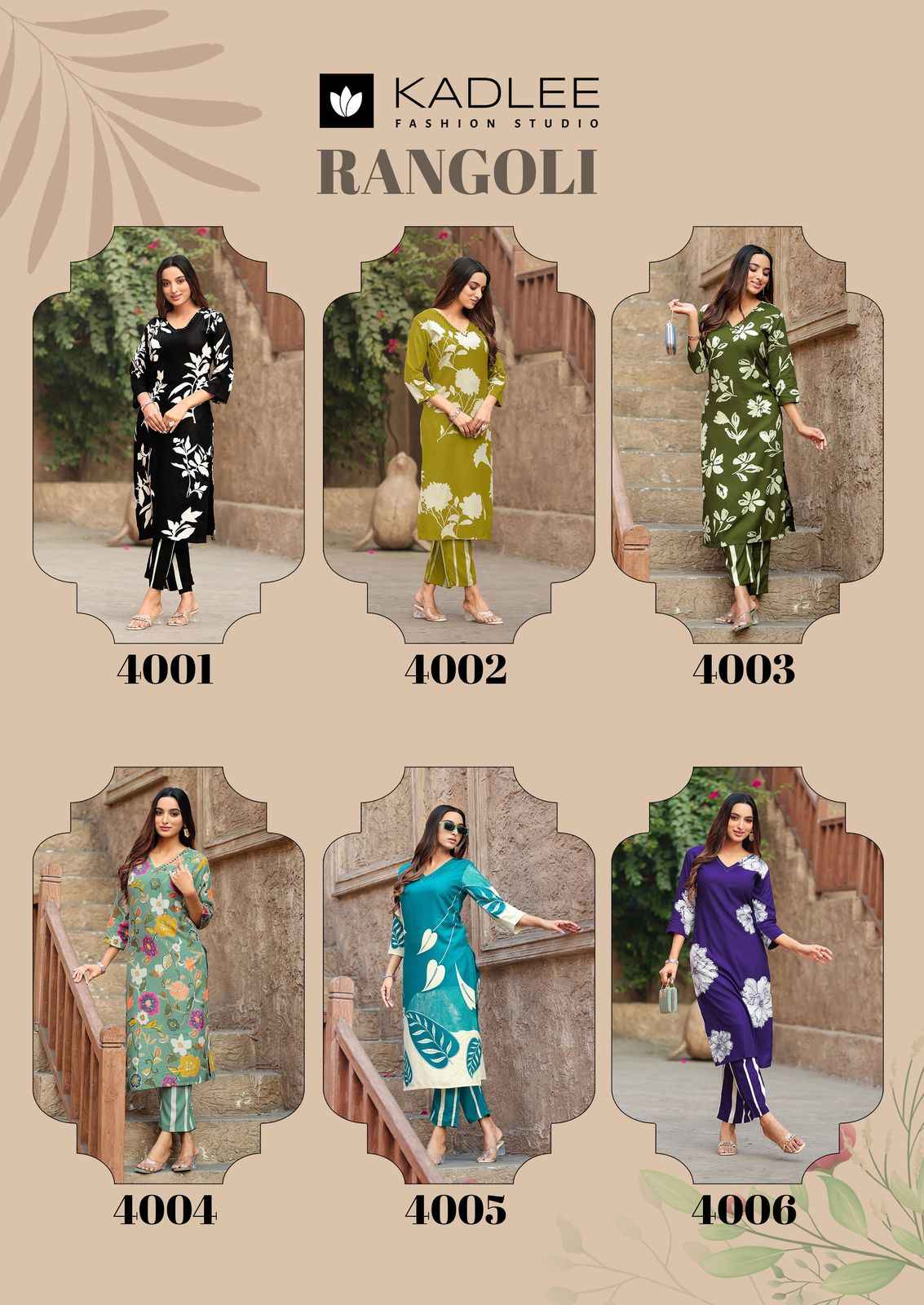 Kadlee Rangoli Rayon Printed Kurti With Bottom (6 pcs Catalogue)
