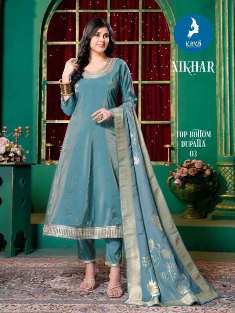 Kaya Nikhar Roman Shimmer Readymade Suit (6 pcs Catalogue