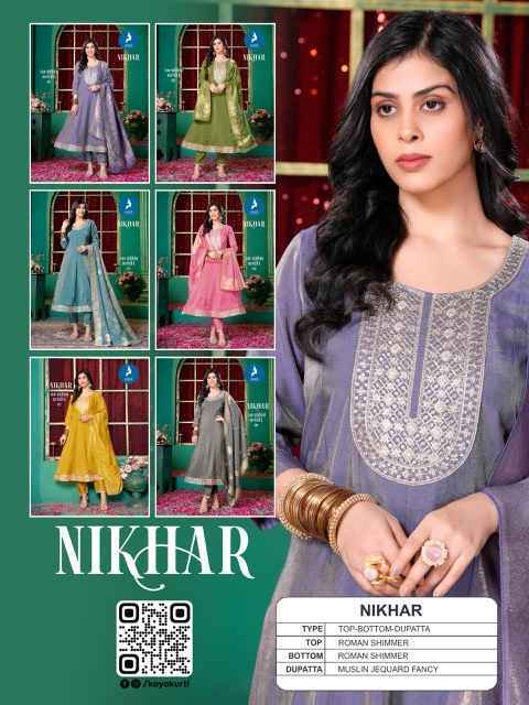 Kaya Nikhar Roman Shimmer Readymade Suit (6 pcs Catalogue