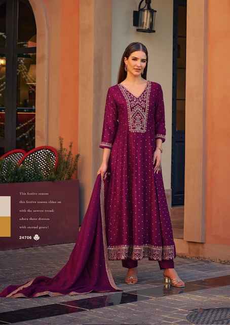 Lily & Lali Anarkali Vichitra Silk Readymade Suit (6 pcs Catalogue)