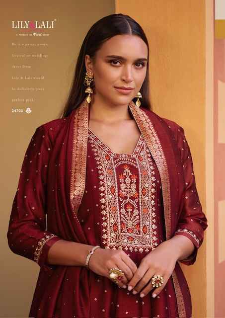 Lily & Lali Anarkali Vichitra Silk Readymade Suit (6 pcs Catalogue)