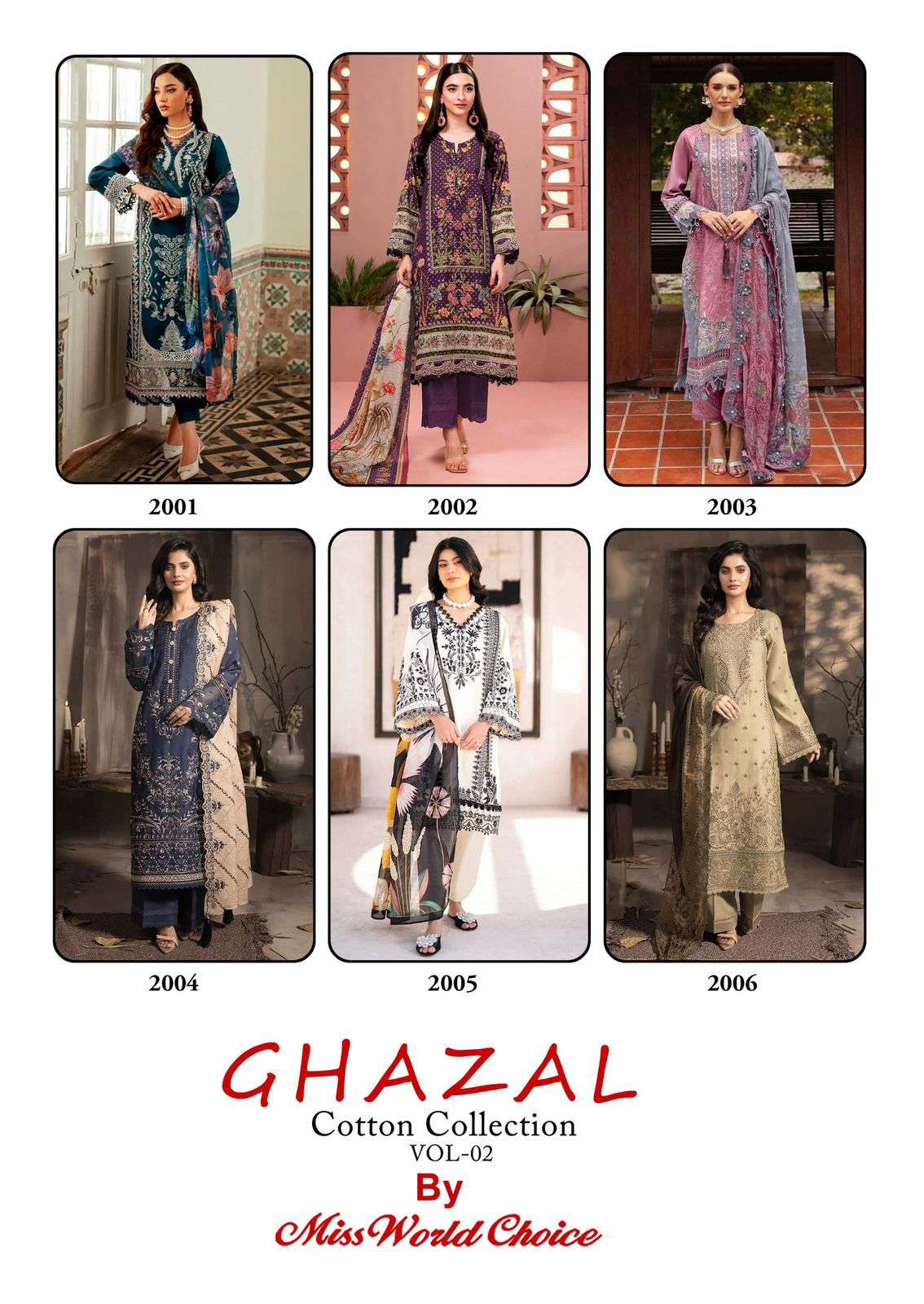Miss World Choice Ghazal Vol-2 Cotton Dress Material (6 pcs Catalogue)