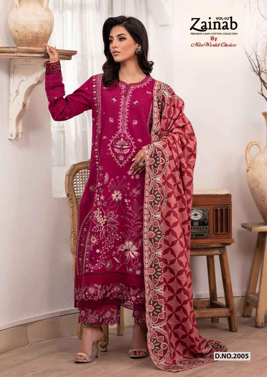 Miss World Choice Zainab Vol-2 Lawn Cotton Dress Material (6 pcs Catalogue)