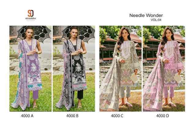 Shraddha Designer Needle Wonder Vol-4 Cotton Dress Material (4 pcs Catalogue)