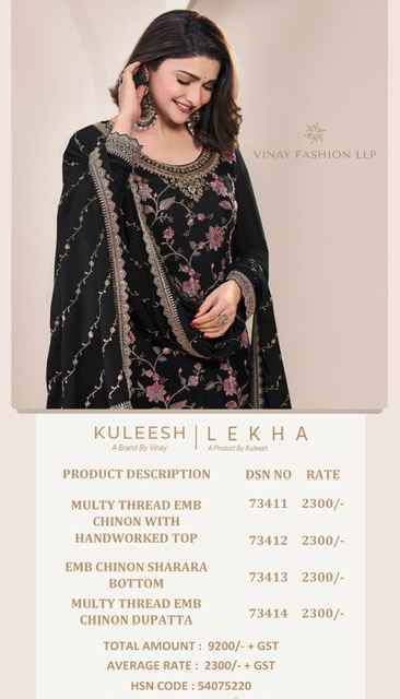 Vinay Kuleesh Lekha Chinon Dress Material (4 pcs Catalogue)