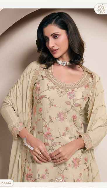 Vinay Kuleesh Lekha Chinon Dress Material (4 pcs Catalogue)