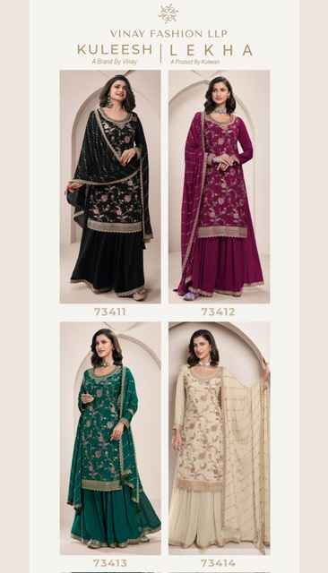 Vinay Kuleesh Lekha Chinon Dress Material (4 pcs Catalogue)