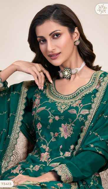 Vinay Kuleesh Lekha Chinon Dress Material (4 pcs Catalogue)