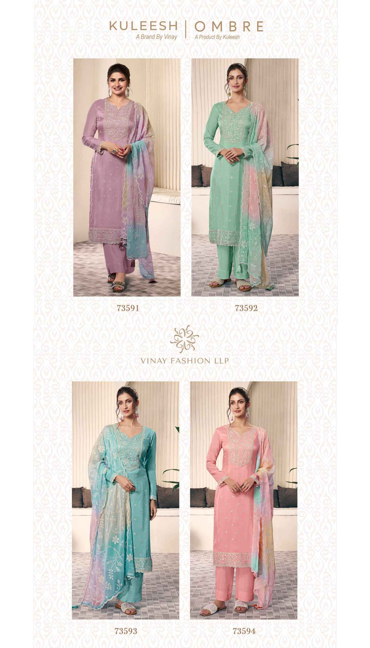 Vinay Kuleesh Ombre Moonga Silk Dress Material (4 pcs Catalogue)