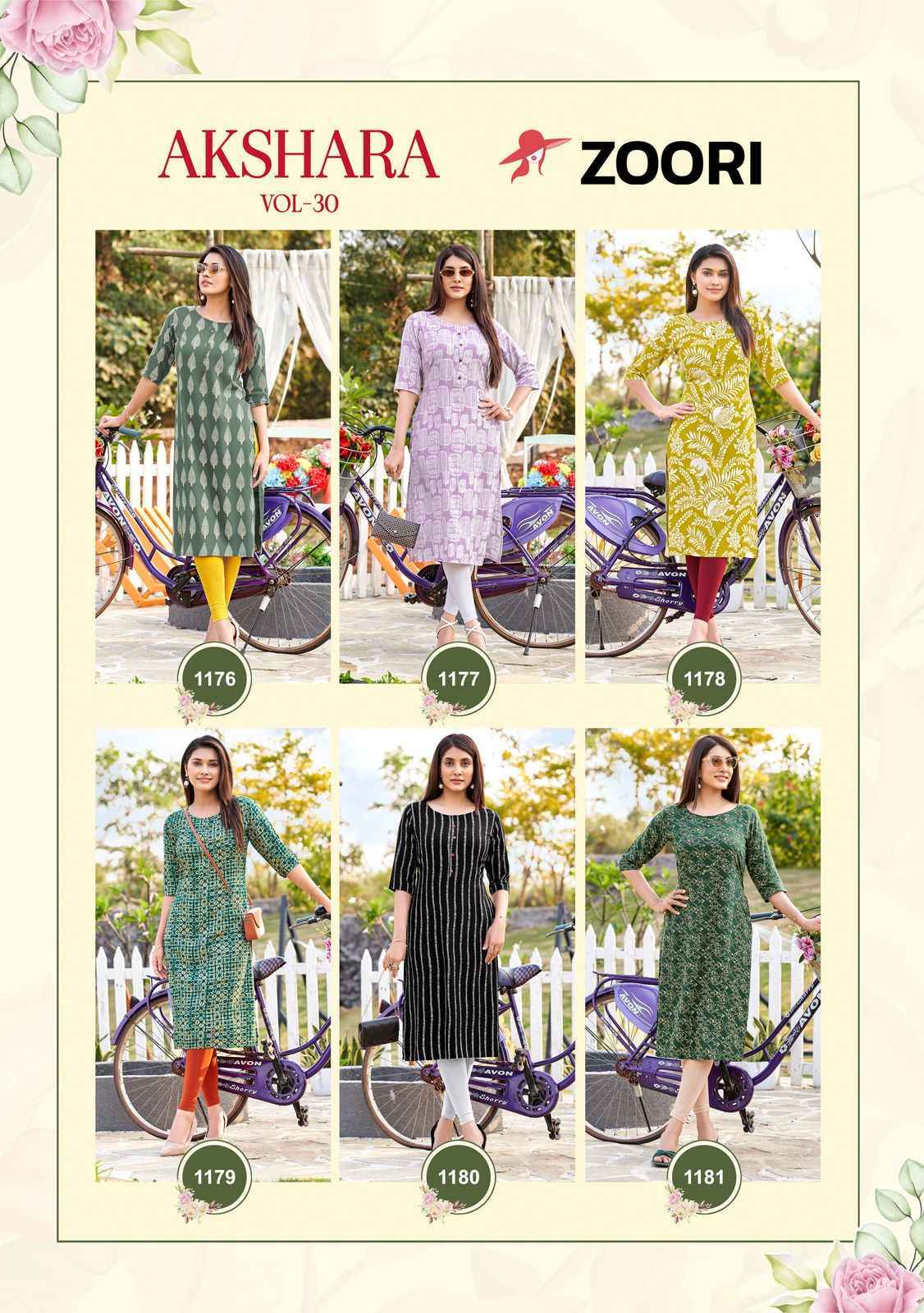 Zoori Akshara Vol-30 Rayon Kurti (6 pcs Catalogue)