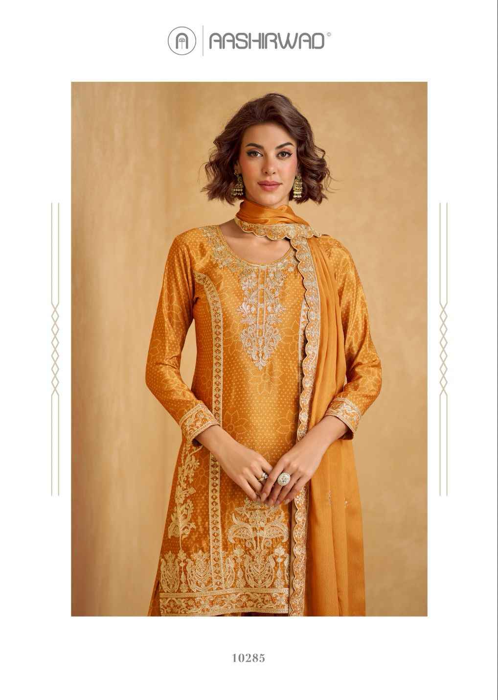 Aashirwad Creation Tanvi Readymade Chinon Silk Dress 4 pcs Catalogue