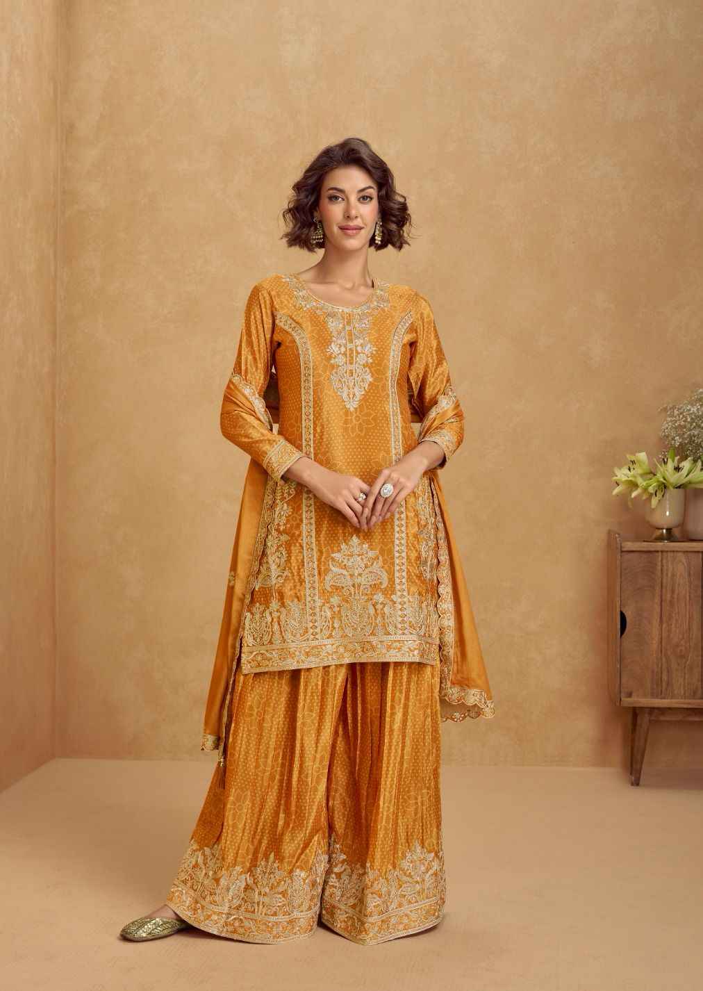 Aashirwad Creation Tanvi Readymade Chinon Silk Dress 4 pcs Catalogue