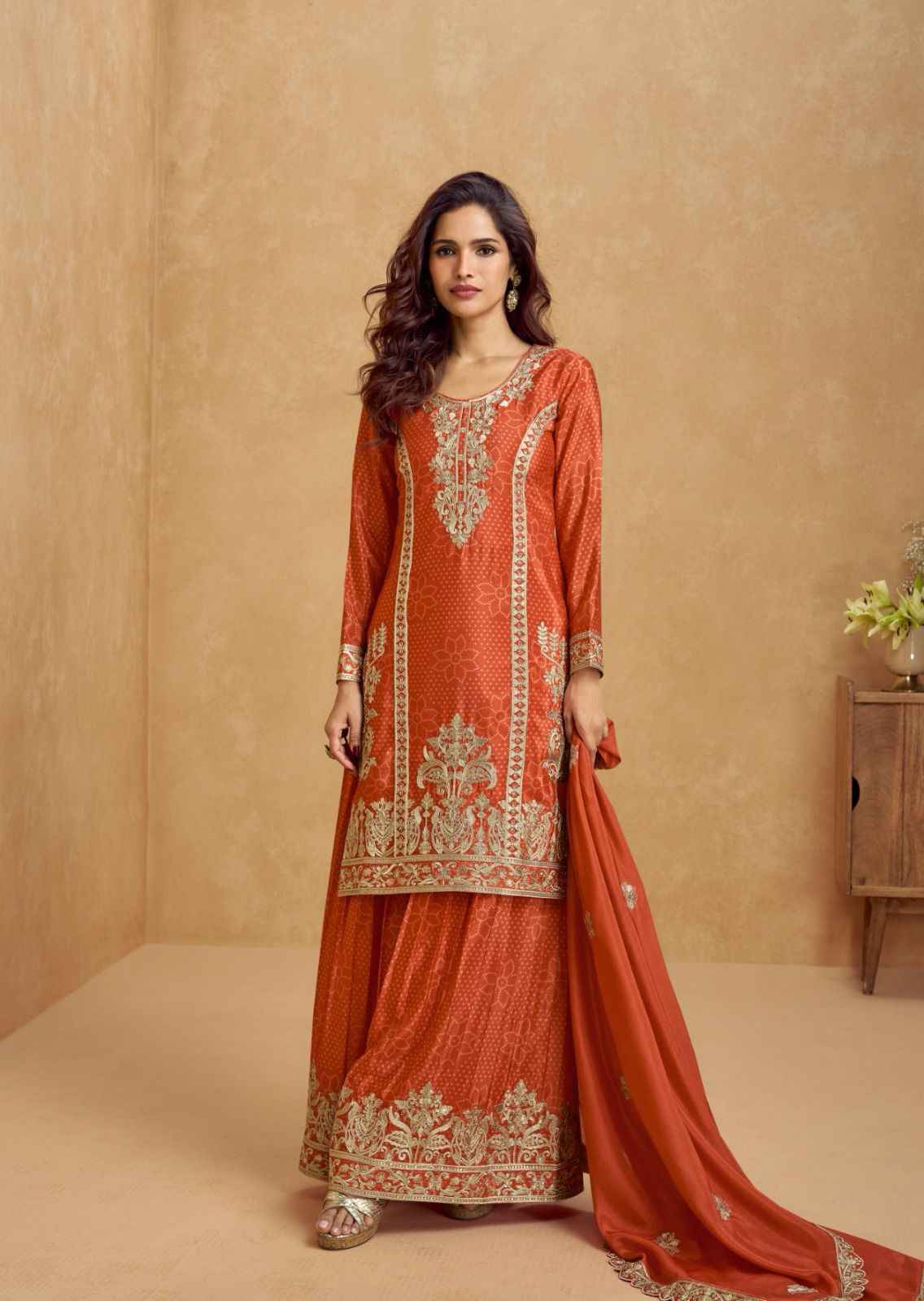 Aashirwad Creation Tanvi Readymade Chinon Silk Dress 4 pcs Catalogue