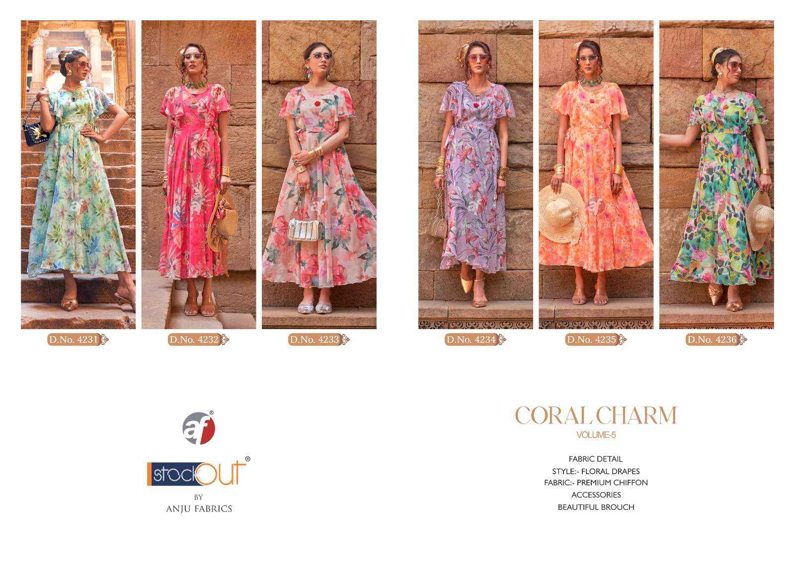 Anju Fabrics Coral Charm Vol 5 Viscose Gown 6 pcs Catalogue