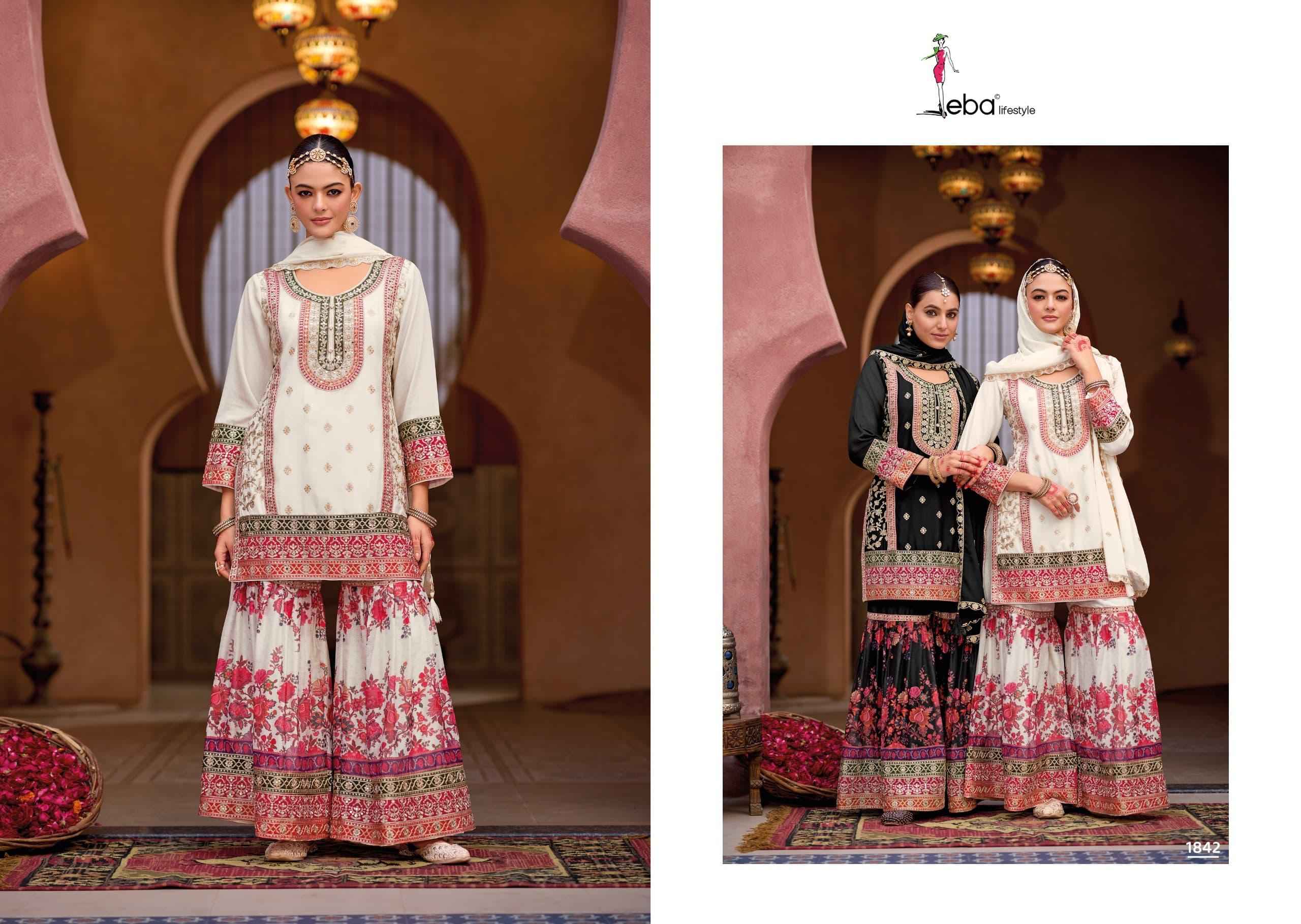 Eba Lifestyle Rang Black & White Readymade Chinon Dress 2 pcs Catalogue