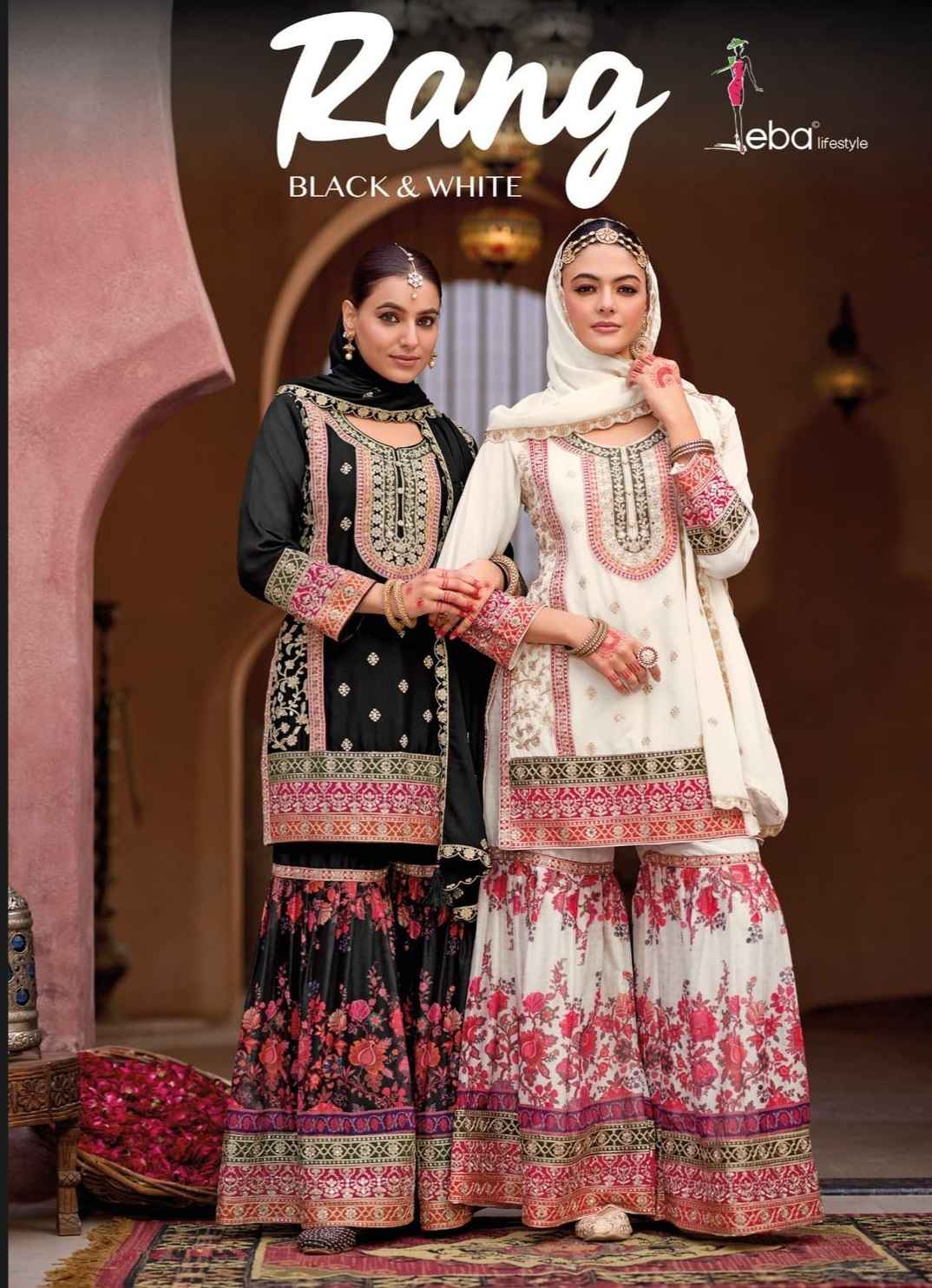 Eba Lifestyle Rang Black & White Readymade Chinon Dress 2 pcs Catalogue