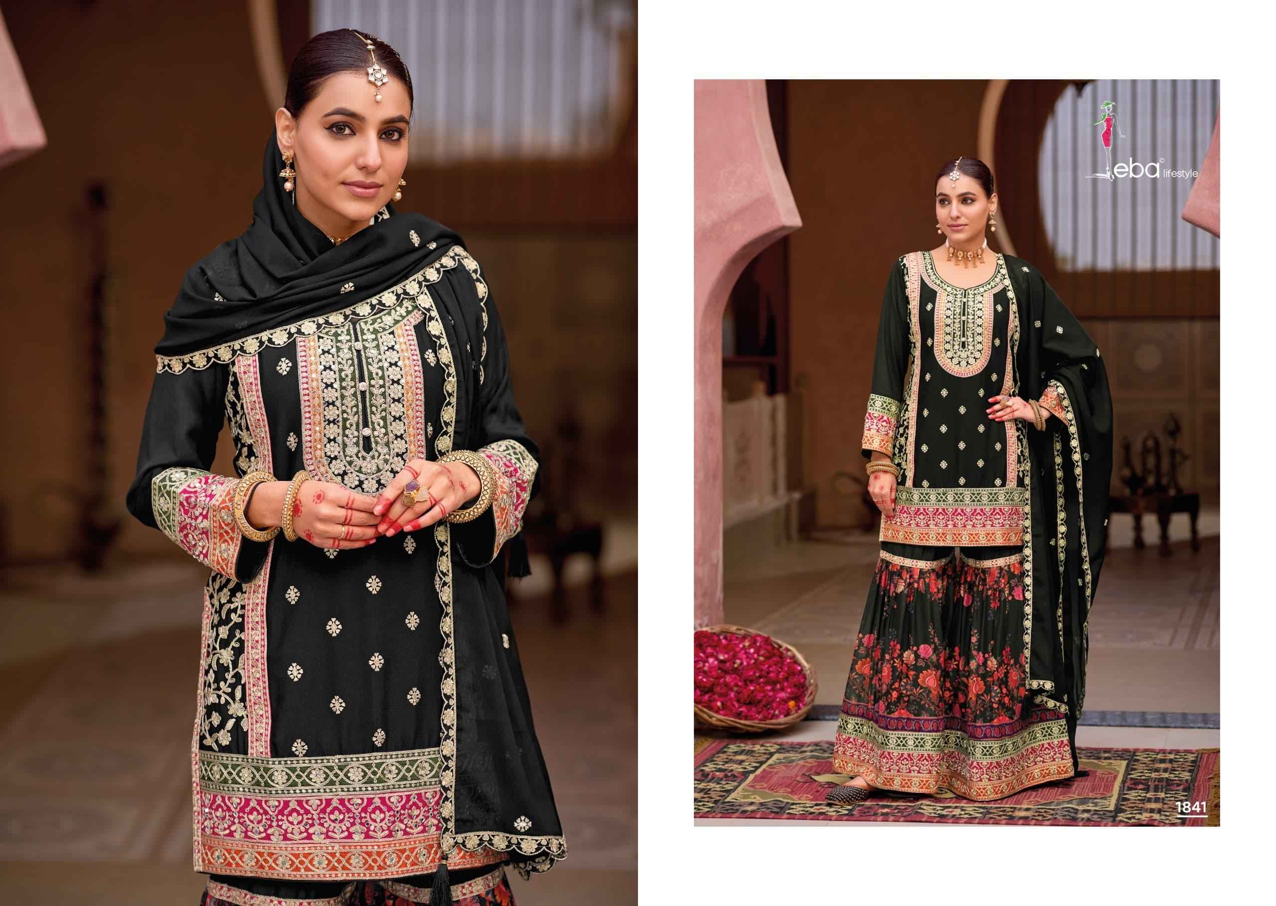 Eba Lifestyle Rang Black & White Readymade Chinon Dress 2 pcs Catalogue