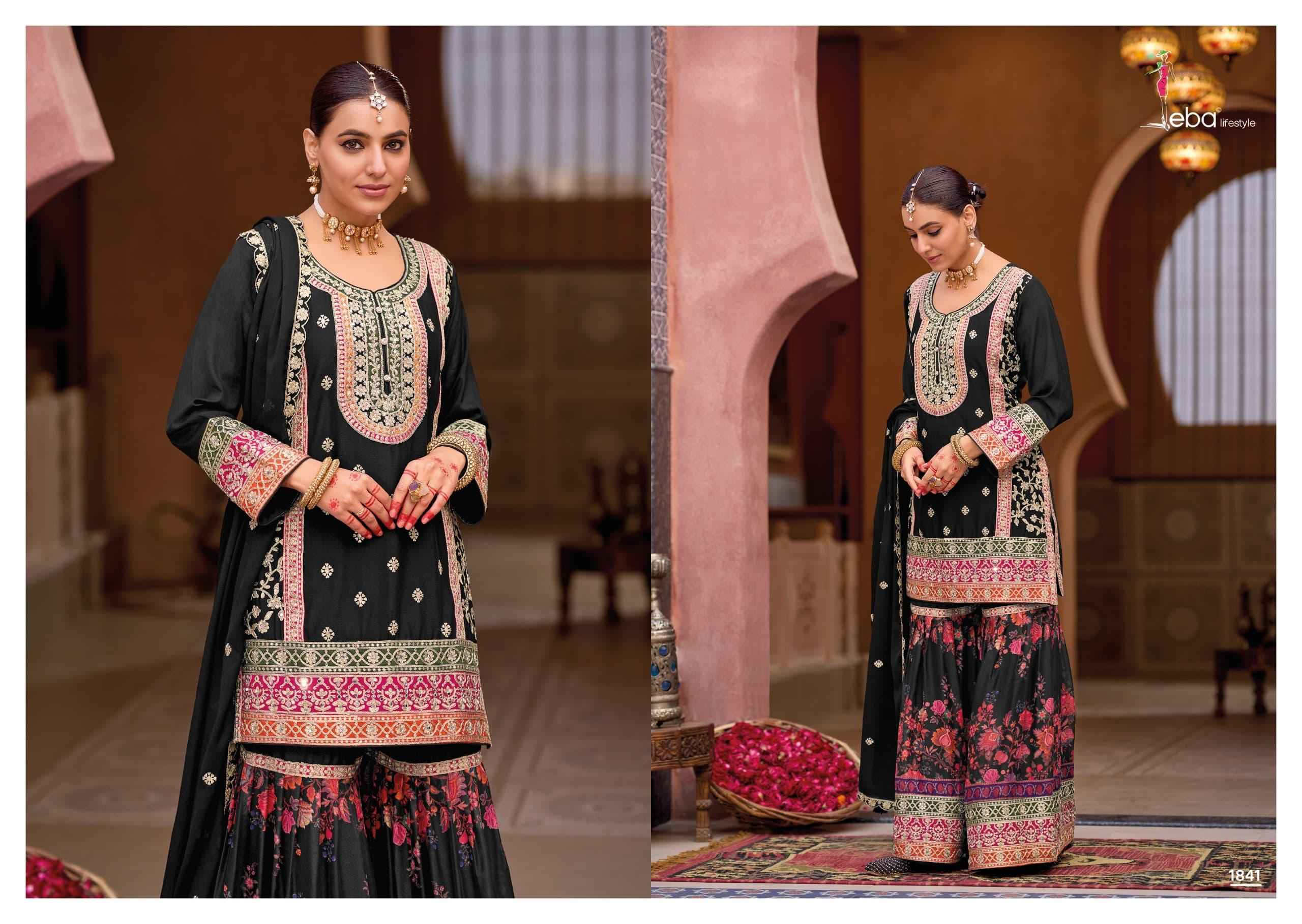 Eba Lifestyle Rang Black & White Readymade Chinon Dress 2 pcs Catalogue
