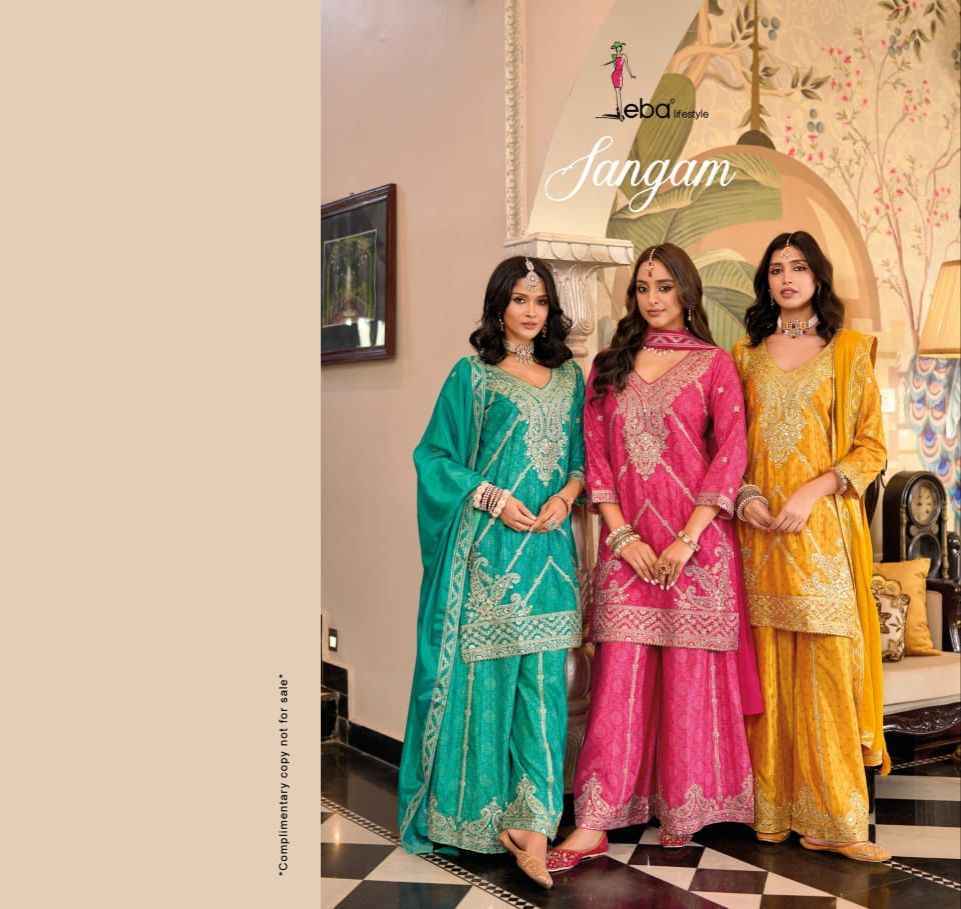 Eba Lifestyle Sangam Readymade Chinon Dress 3 pcs Catalogue