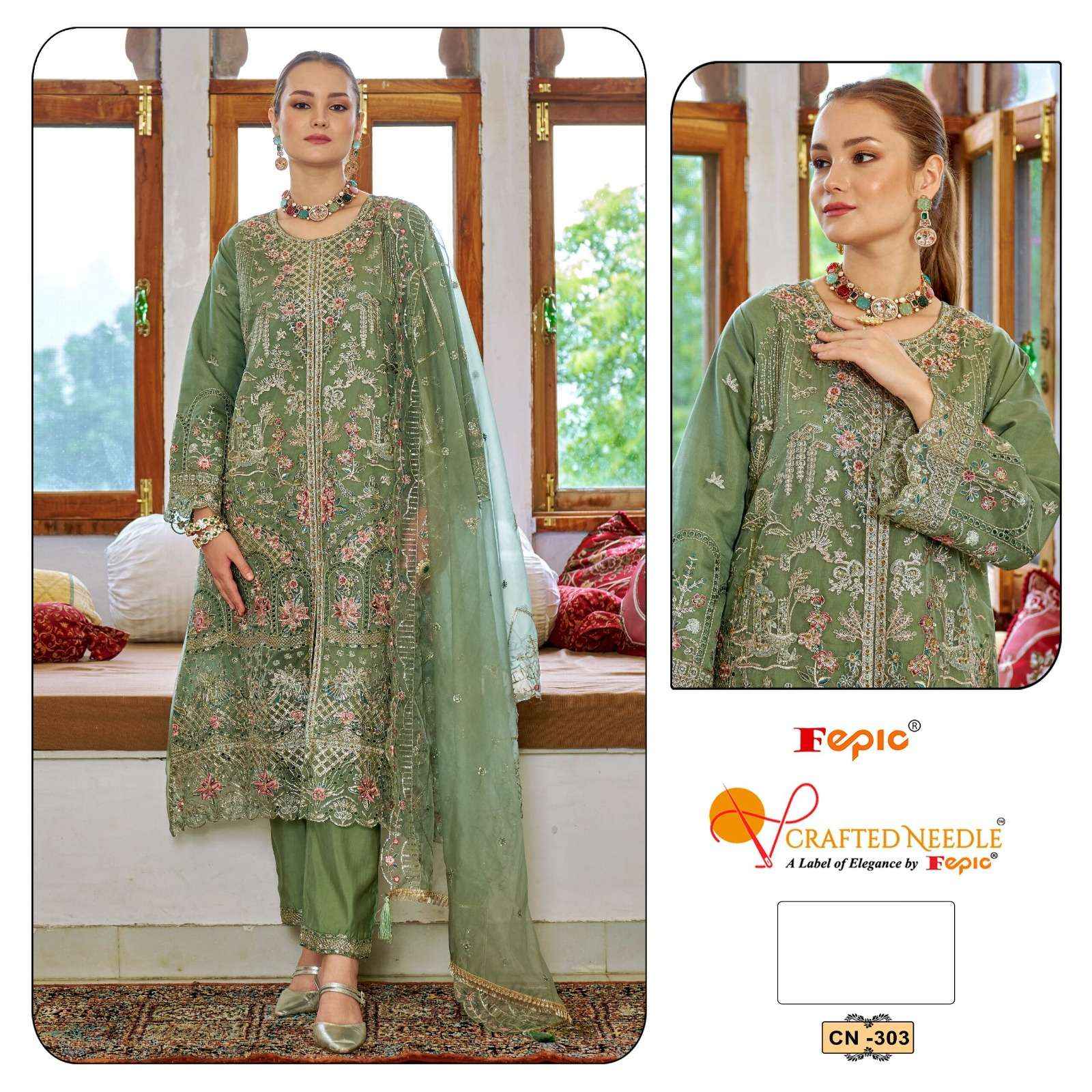 Fepic Crafted Needle Cn 303 Readymade Organza Dress 3 pcs Catalogue