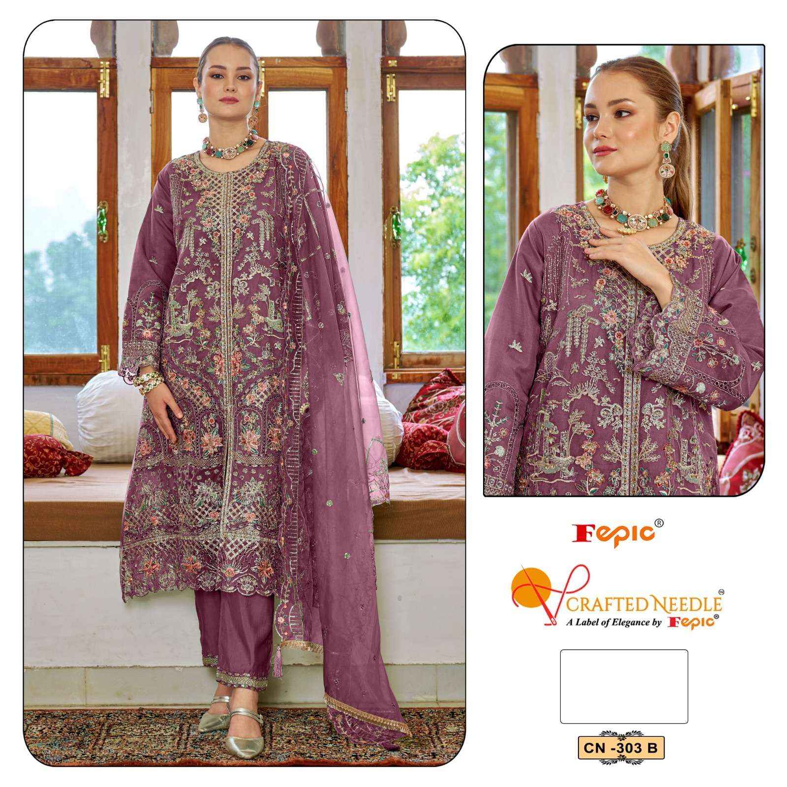 Fepic Crafted Needle Cn 303 Readymade Organza Dress 3 pcs Catalogue