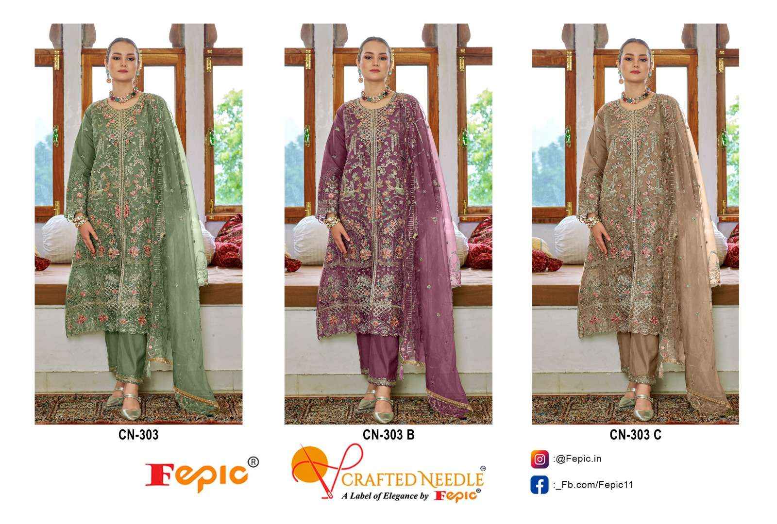 Fepic Crafted Needle Cn 303 Readymade Organza Dress 3 pcs Catalogue