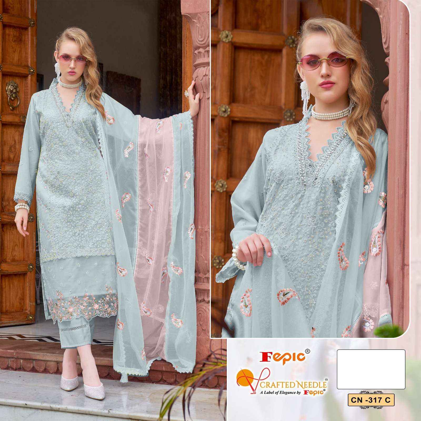 Fepic Crafted Needle Cn 317 Readymade Pakistani Style Organza Dress 3 pcs Catalogue
