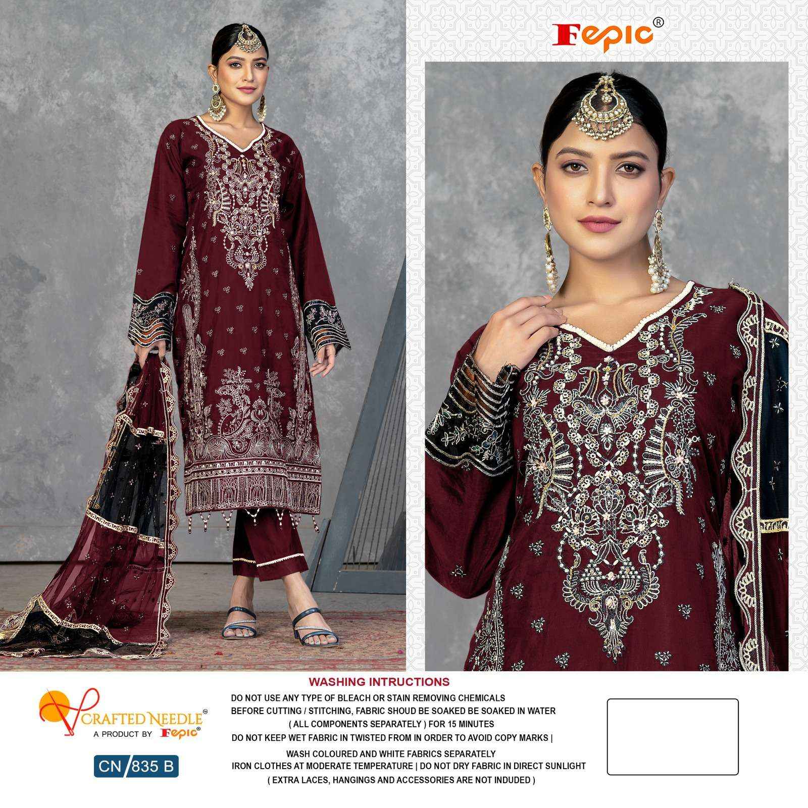 Fepic Crafted Needle Cn 835 Readymade Organza Dress 3 pcs Catalogue