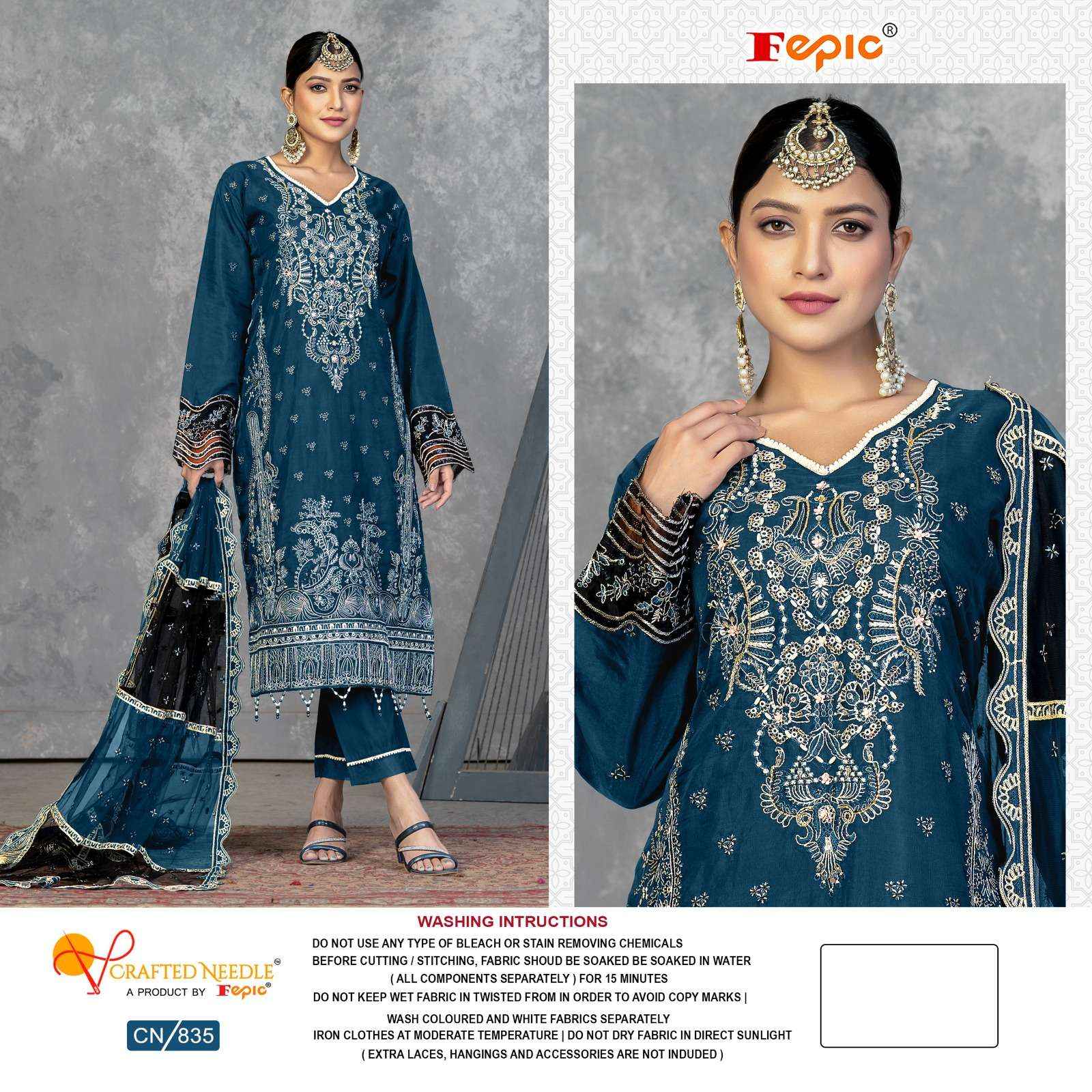 Fepic Crafted Needle Cn 835 Readymade Organza Dress 3 pcs Catalogue