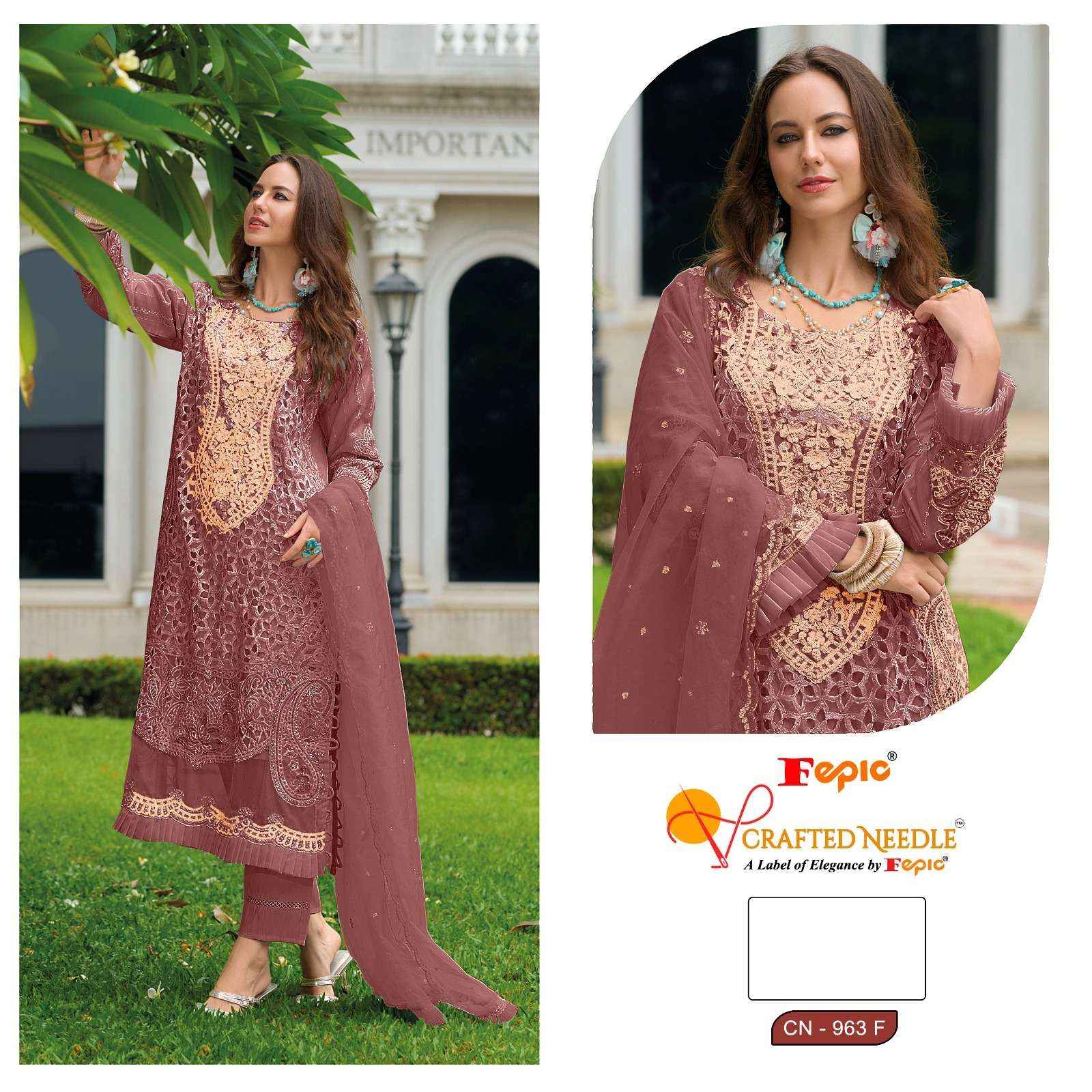 Fepic Crafted Needle Cn 963 DEF Readymade Organza Dress 3 pcs Catalogue