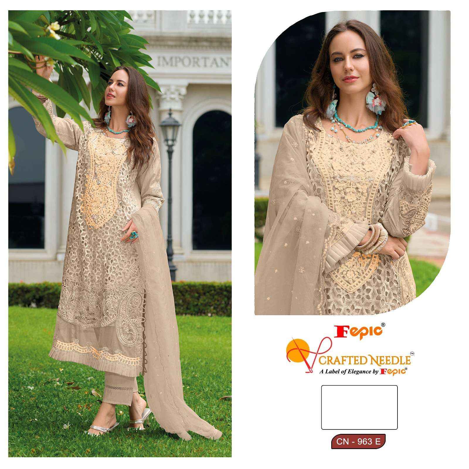 Fepic Crafted Needle Cn 963 DEF Readymade Organza Dress 3 pcs Catalogue