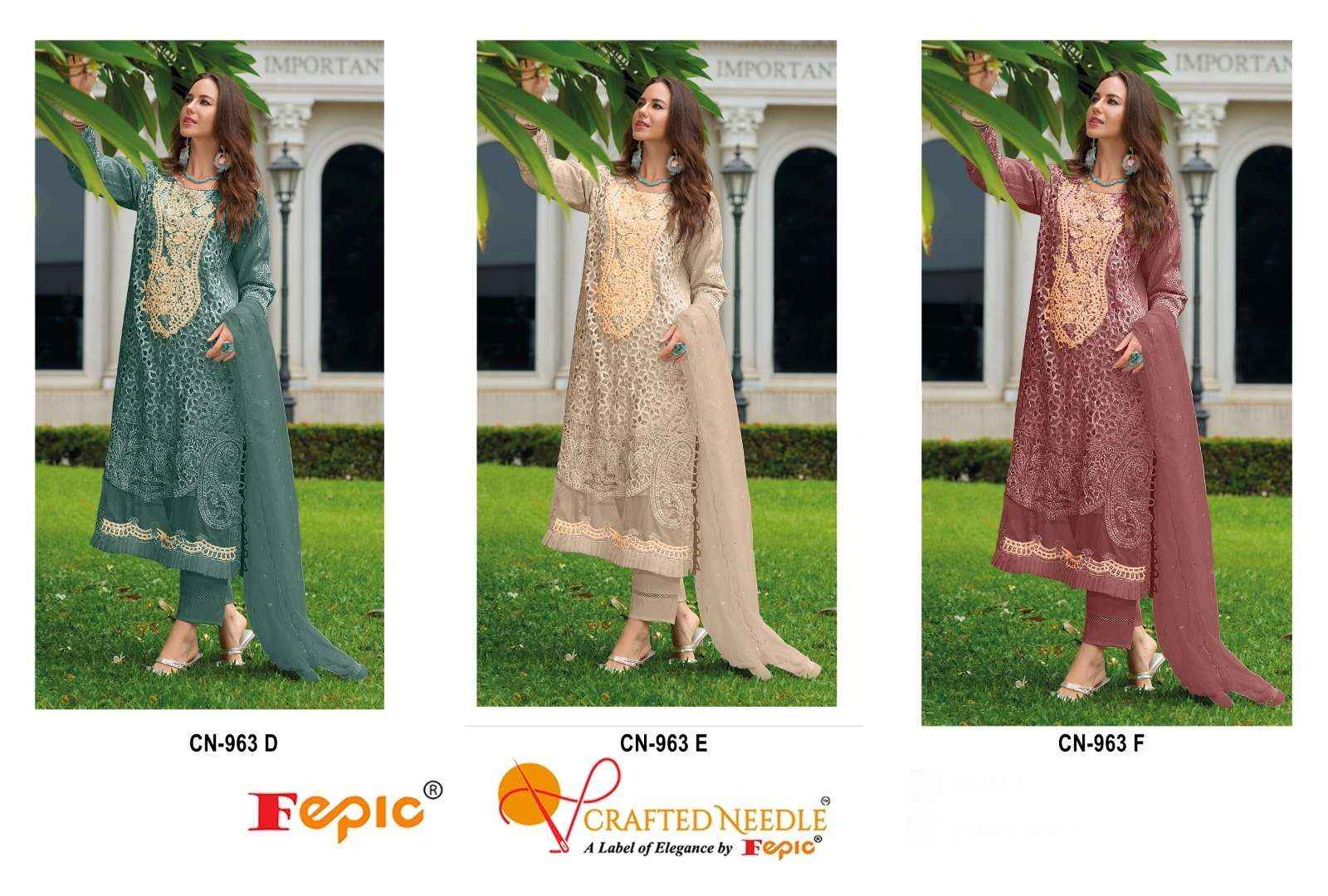 Fepic Crafted Needle Cn 963 DEF Readymade Organza Dress 3 pcs Catalogue