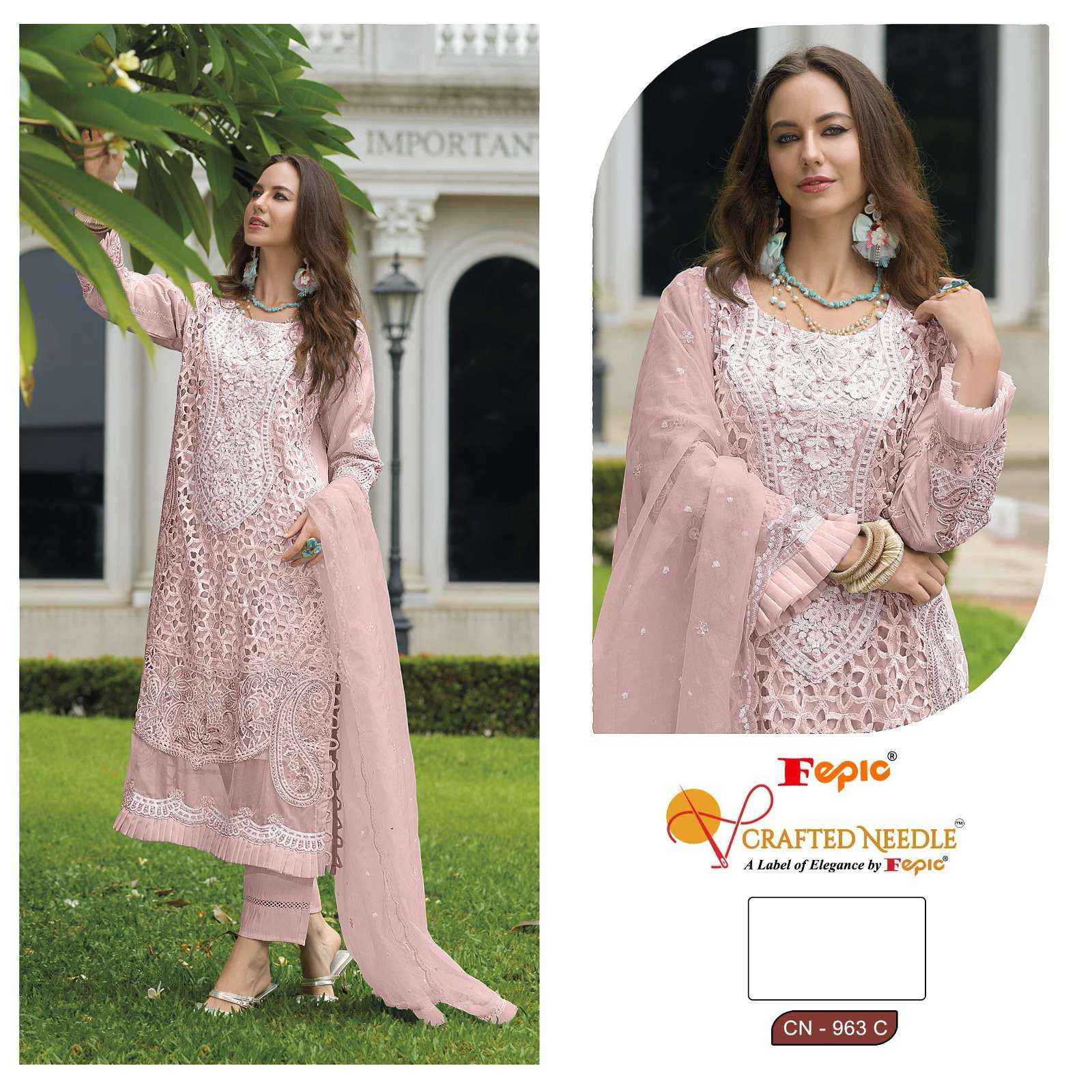 Fepic Crafted Needle Cn 963 Readymade Organza Dress 3 pcs Catalogue
