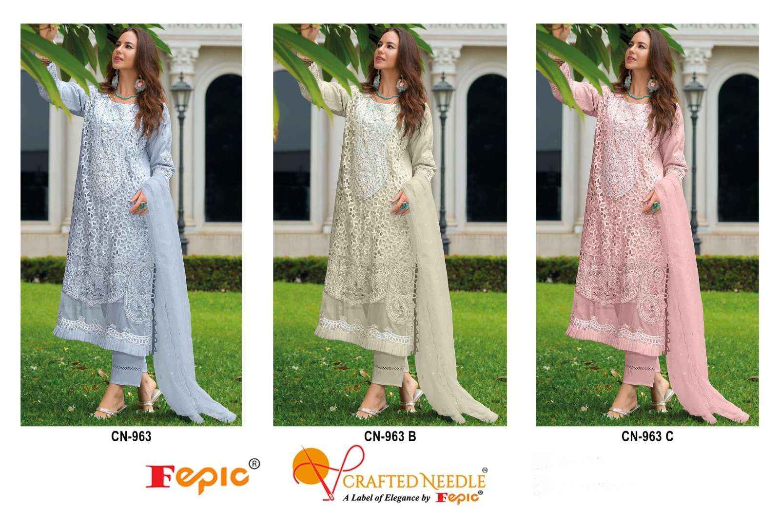 Fepic Crafted Needle Cn 963 Readymade Organza Dress 3 pcs Catalogue