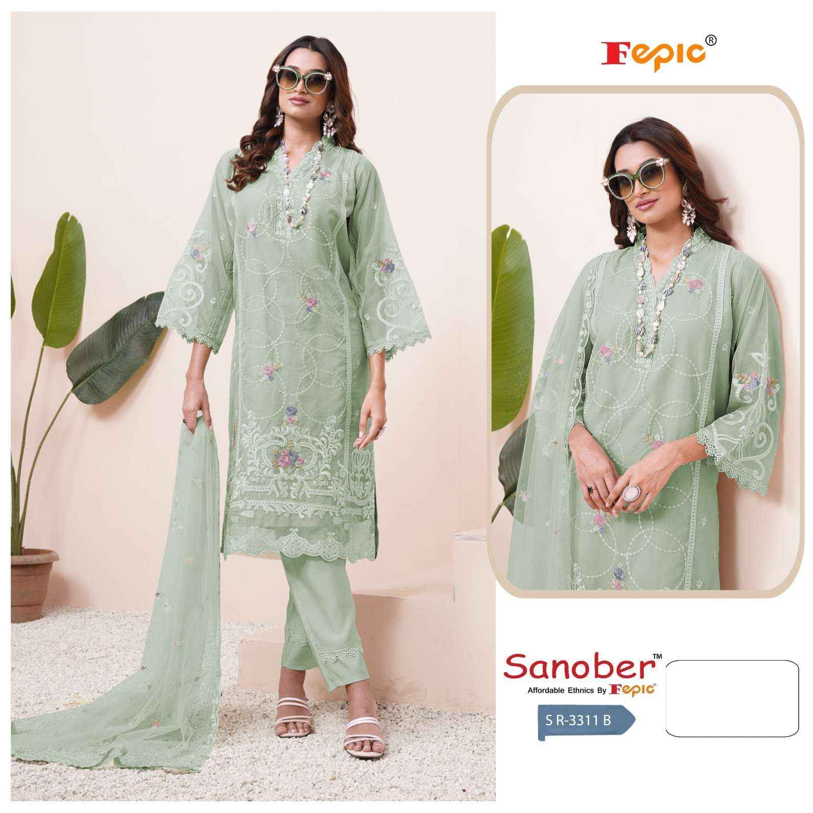Fepic Sanober Sr 3311 Organza Dress Material 3 pcs Catalogue